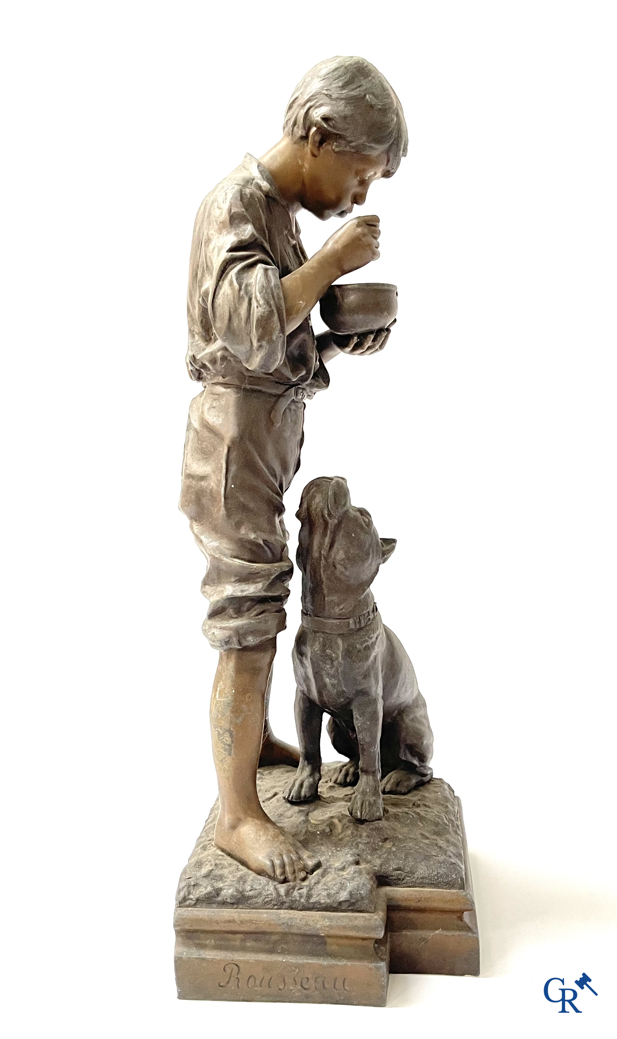 Lot de 3 sculptures en régule. Anatole Guillot, Emile Bruchon, Rousseau, vers 1900.