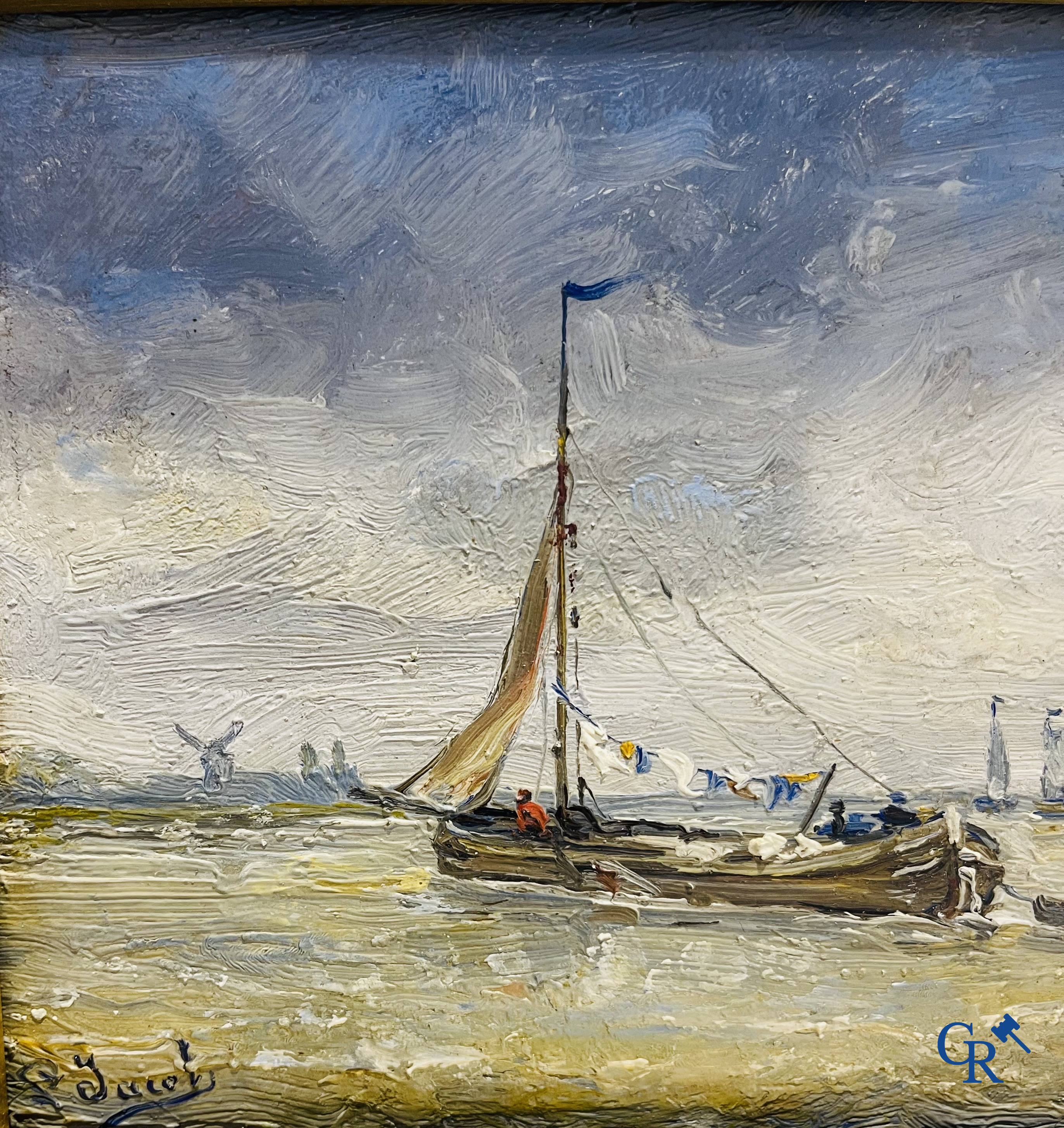 Louis Jacobs (1855-1929) Marine, huile sur panneau. Signé.