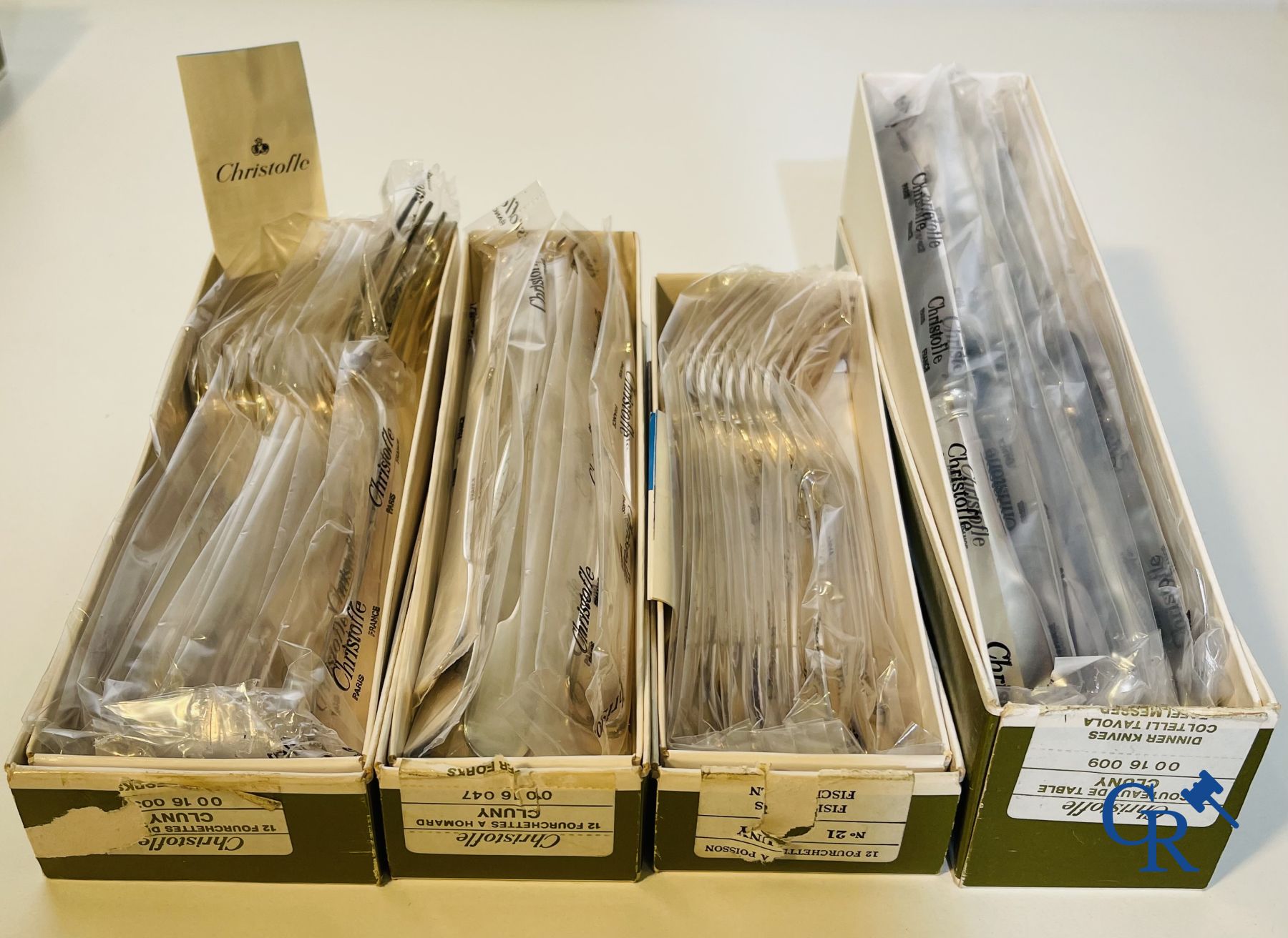 Christofle. 163-pieces silver-plated cutlery Christofle France model Cluny in the original unopened packaging.