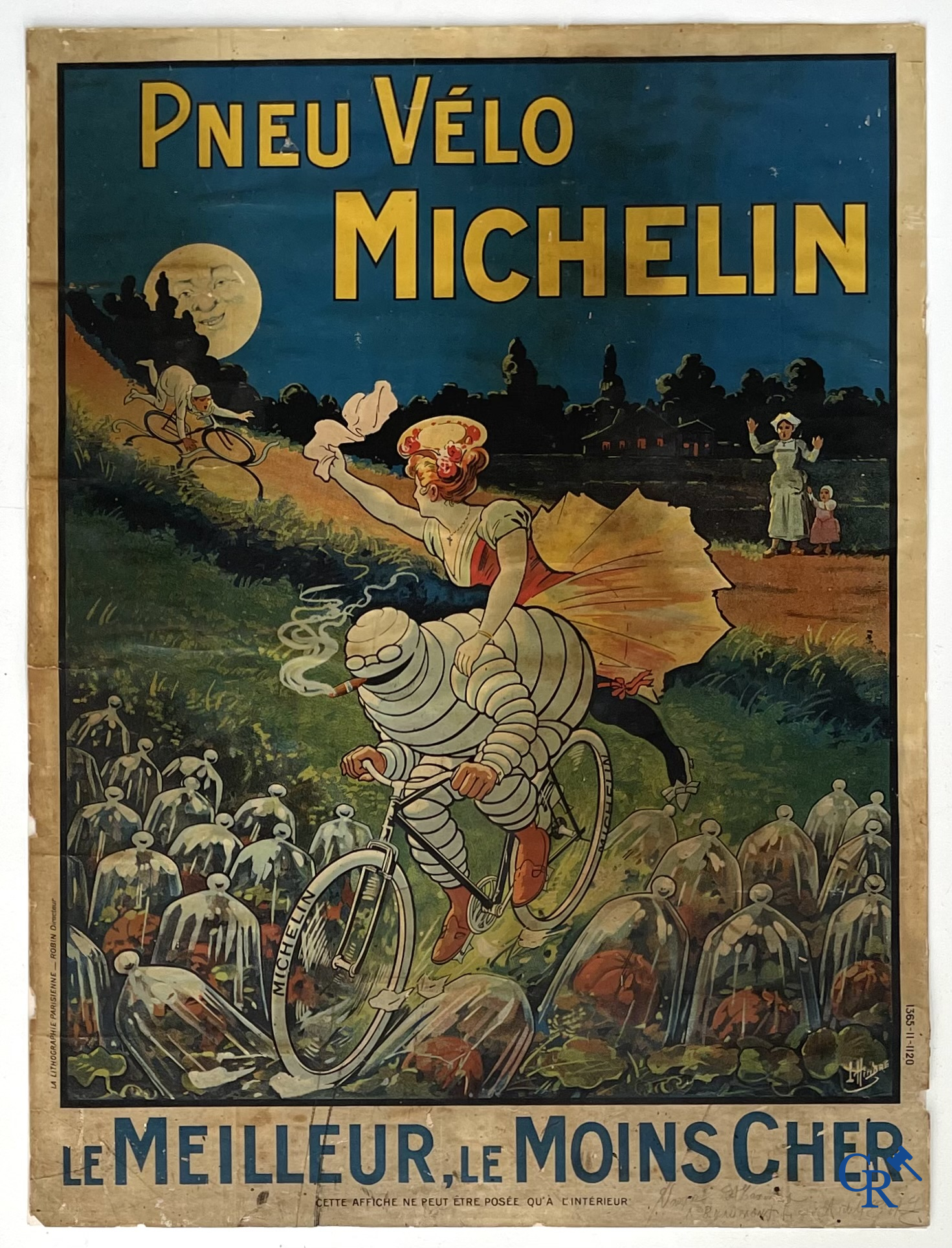 Léon Hingre (1860-1926) Pneu Vélo Michelin. Prachtige affiche voor fietsbanden Michelin. Circa 1910.