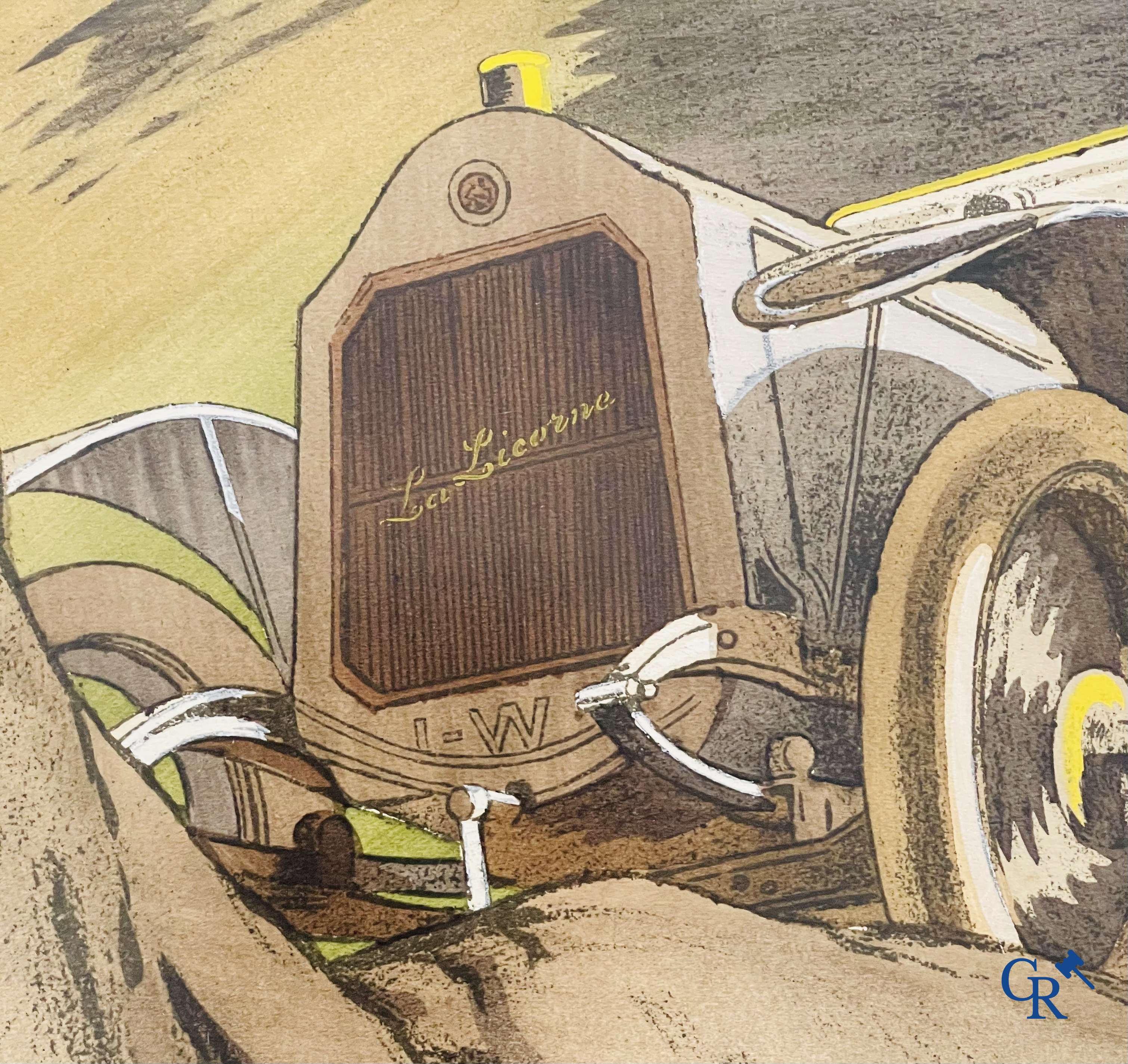 André Nevil, L'équipe "La Licorne" dans le Tour De France 1912. Kleuren lithografie. Mabileau & Comp. Paris 1912.