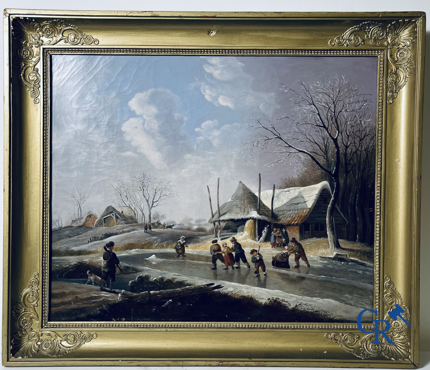 Peinture: Plaisir d'hiver: Huile sur toile. 19ème siècle.