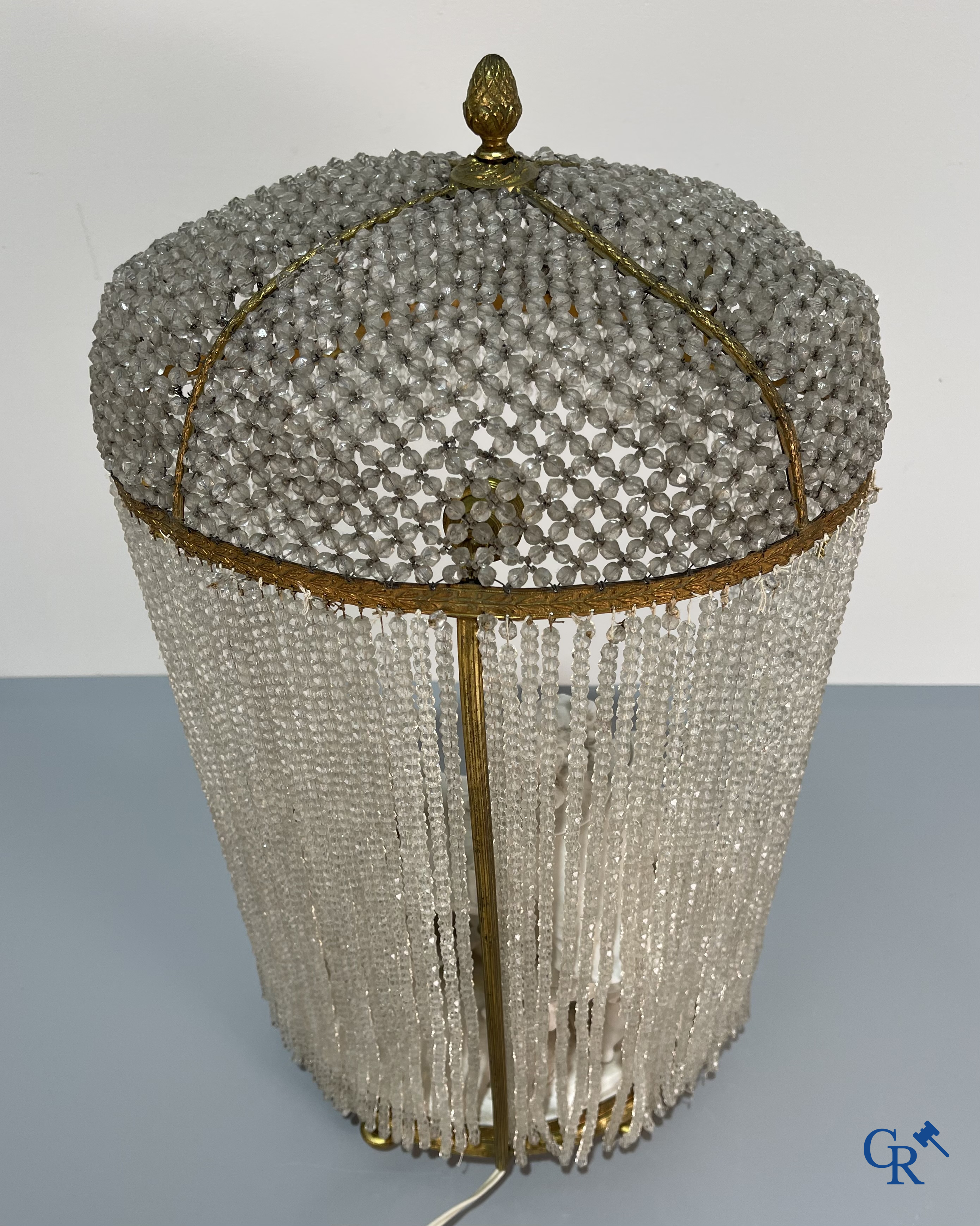 European porcelain, Karel Ens Volkstedt, a large lamp in biscuit and bronze, LXVI-style. Marked. Around 1920.