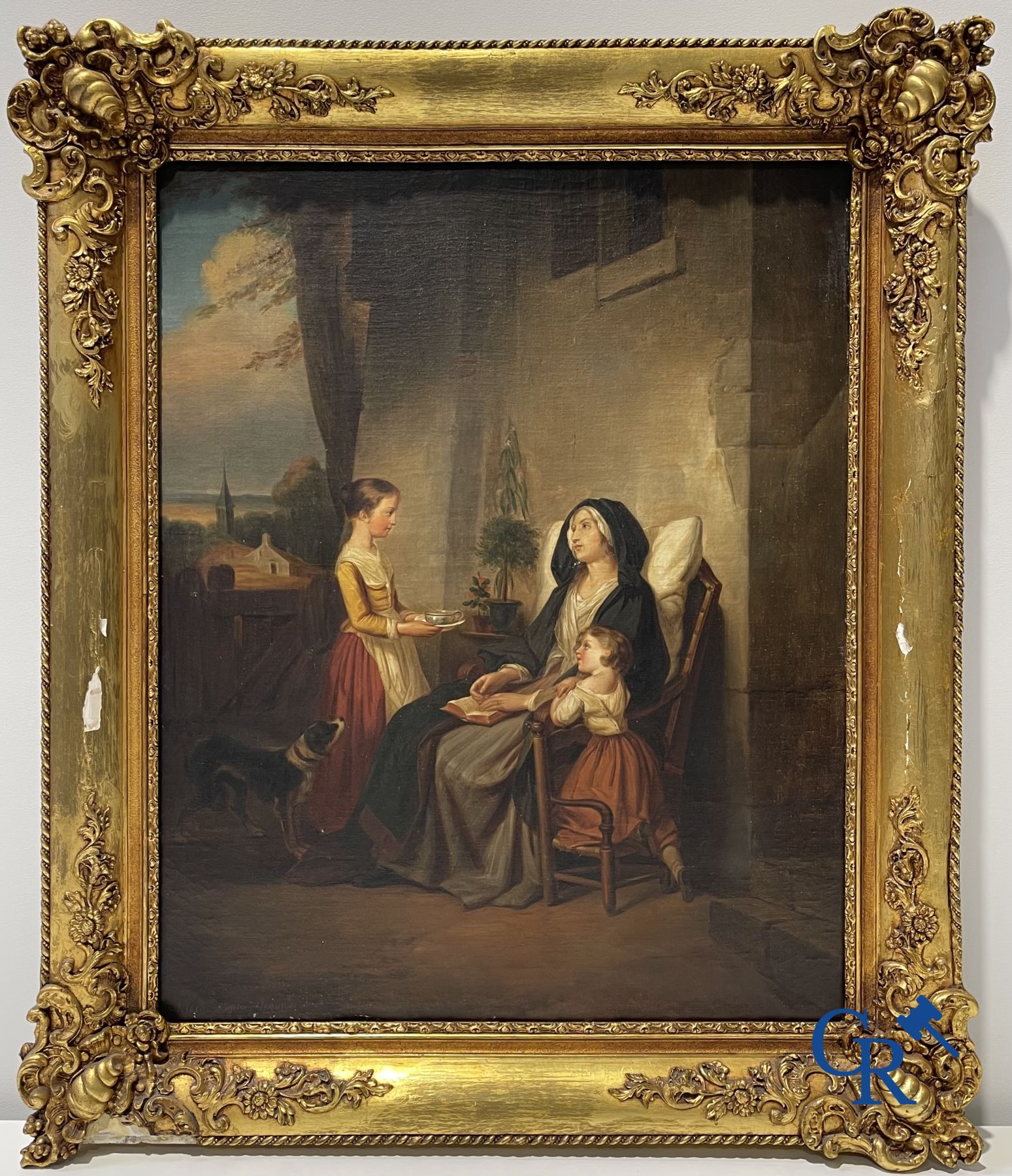 Dolard : Peinture, huile sur toile. Scène de famille. XIXe siècle.