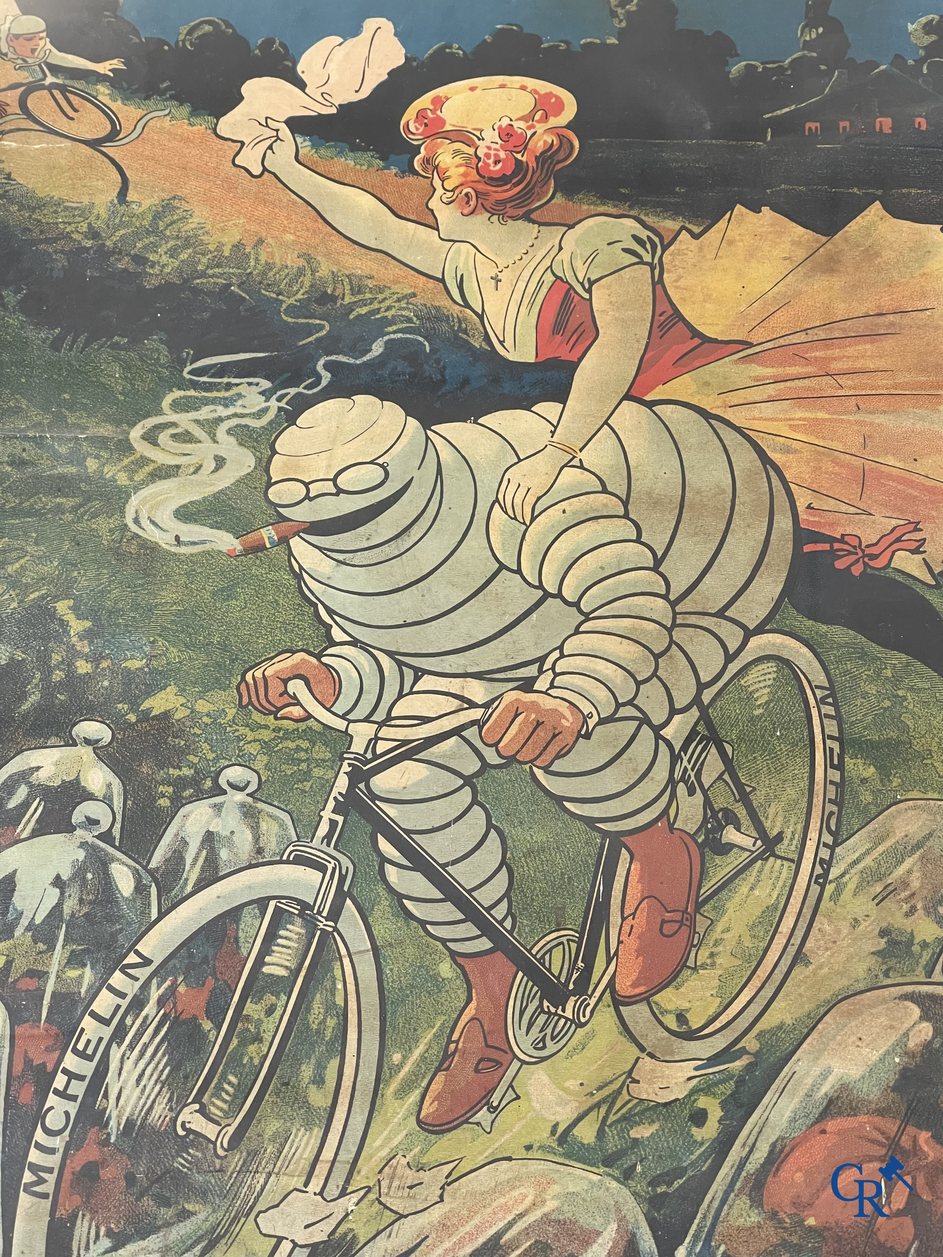 Léon Hingre (1860-1926) Pneu Vélo Michelin. Prachtige affiche voor fietsbanden Michelin. Circa 1910.