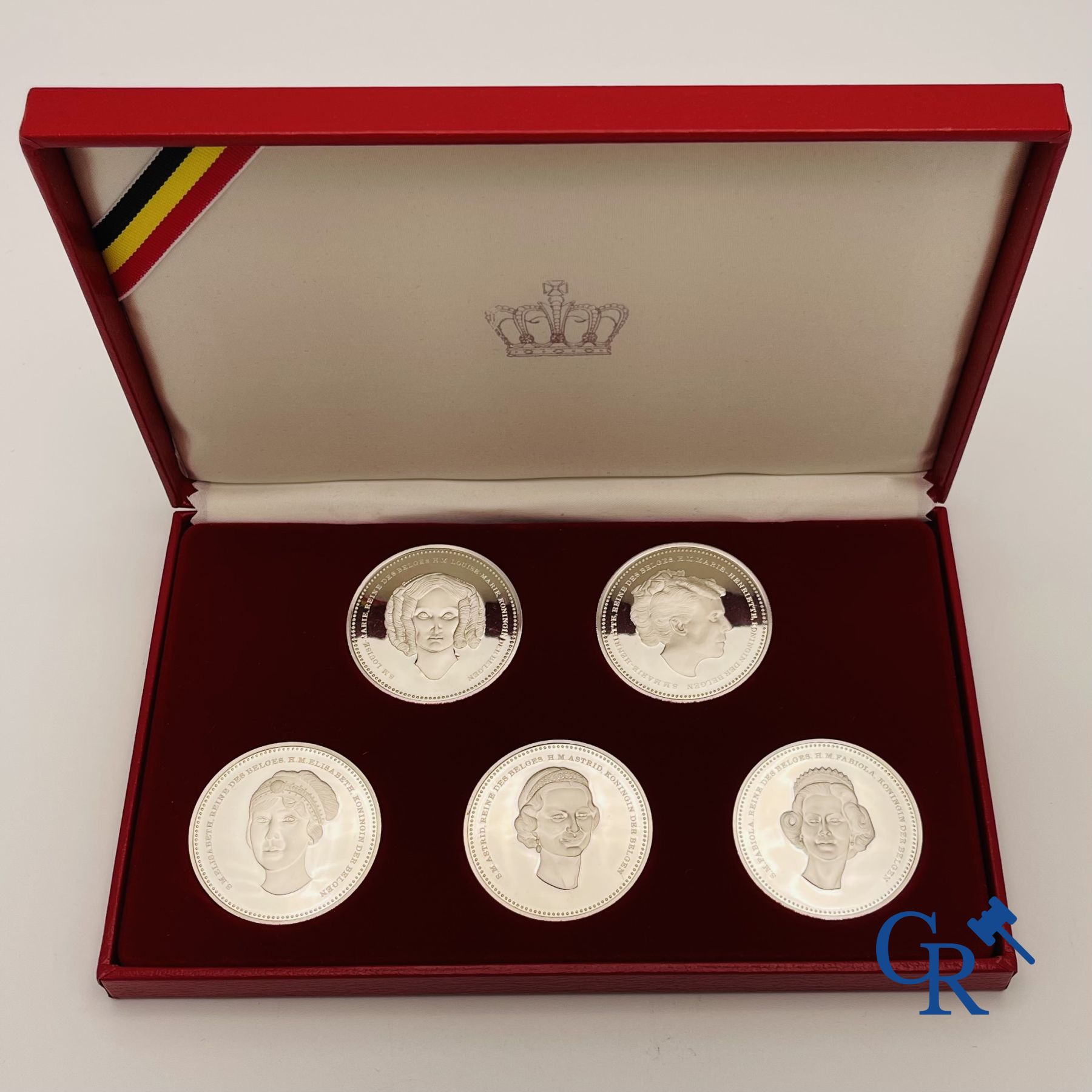 Sterling silver: Commemorative medals: 10 Portrait tokens of the kings and queens of Belgium.