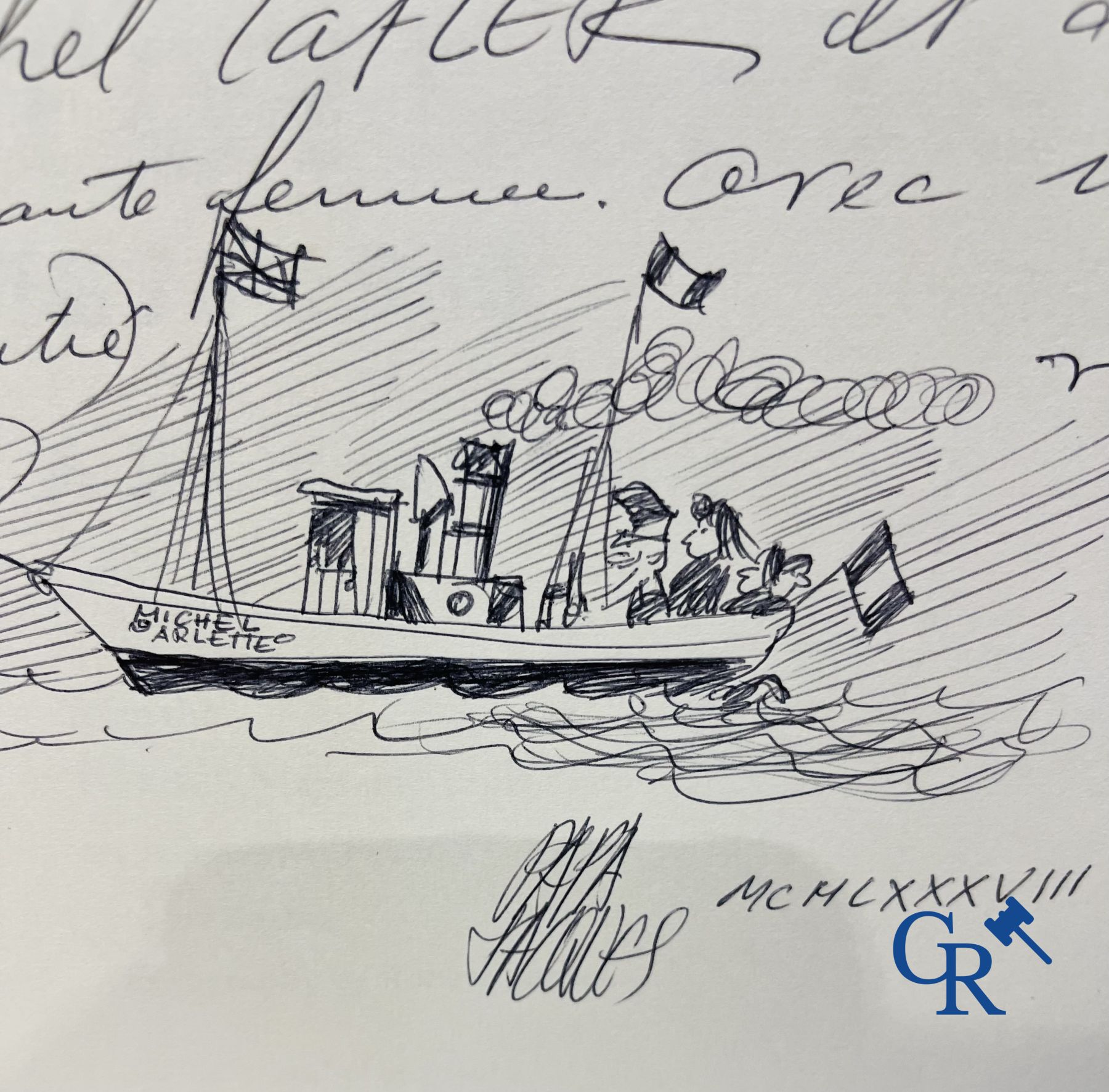 Jouets anciens : Jacques Milet. 4 livres sur les bateaux jouets et 2 dessins originaux de Jacques Milet.