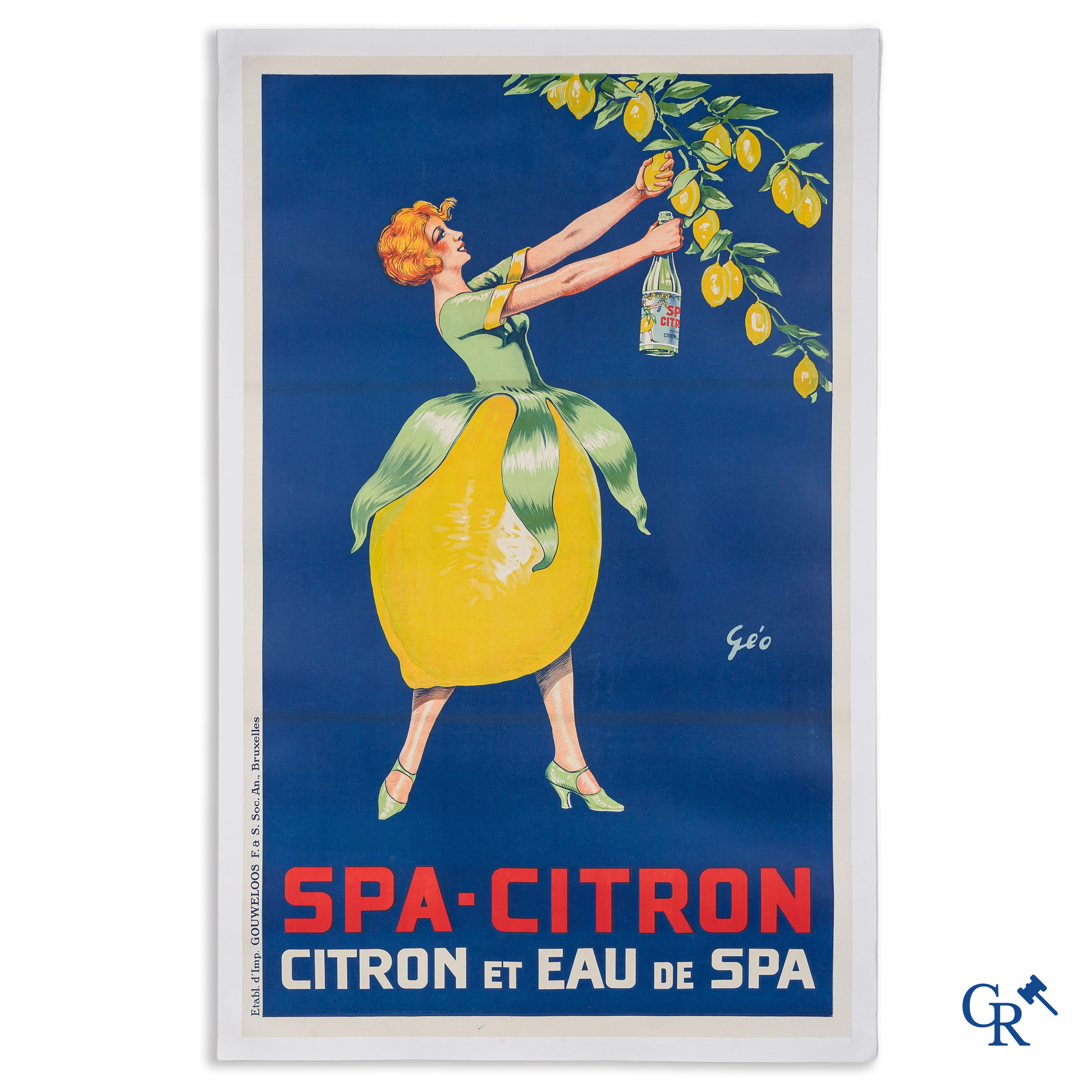 Géo, Spa-Citron, Citron et Eau de Spa. Originele publiciteitsaffiche voor Spa Citron. drukkerij Gouweloos Brussel.