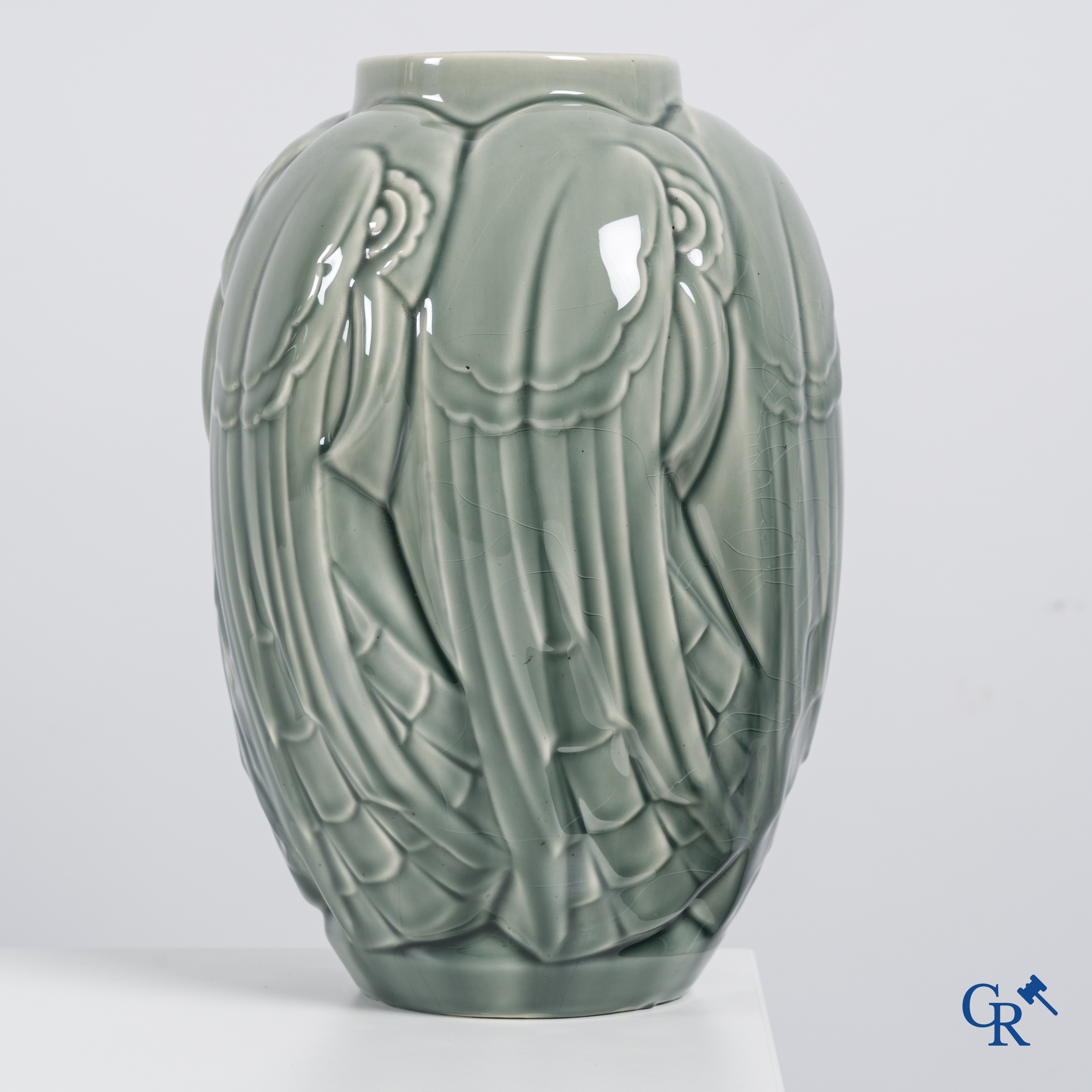 Keramis, Boch - La Louvière, Charles Catteau: Art Deco vase in cracked glaze. Decor 1160