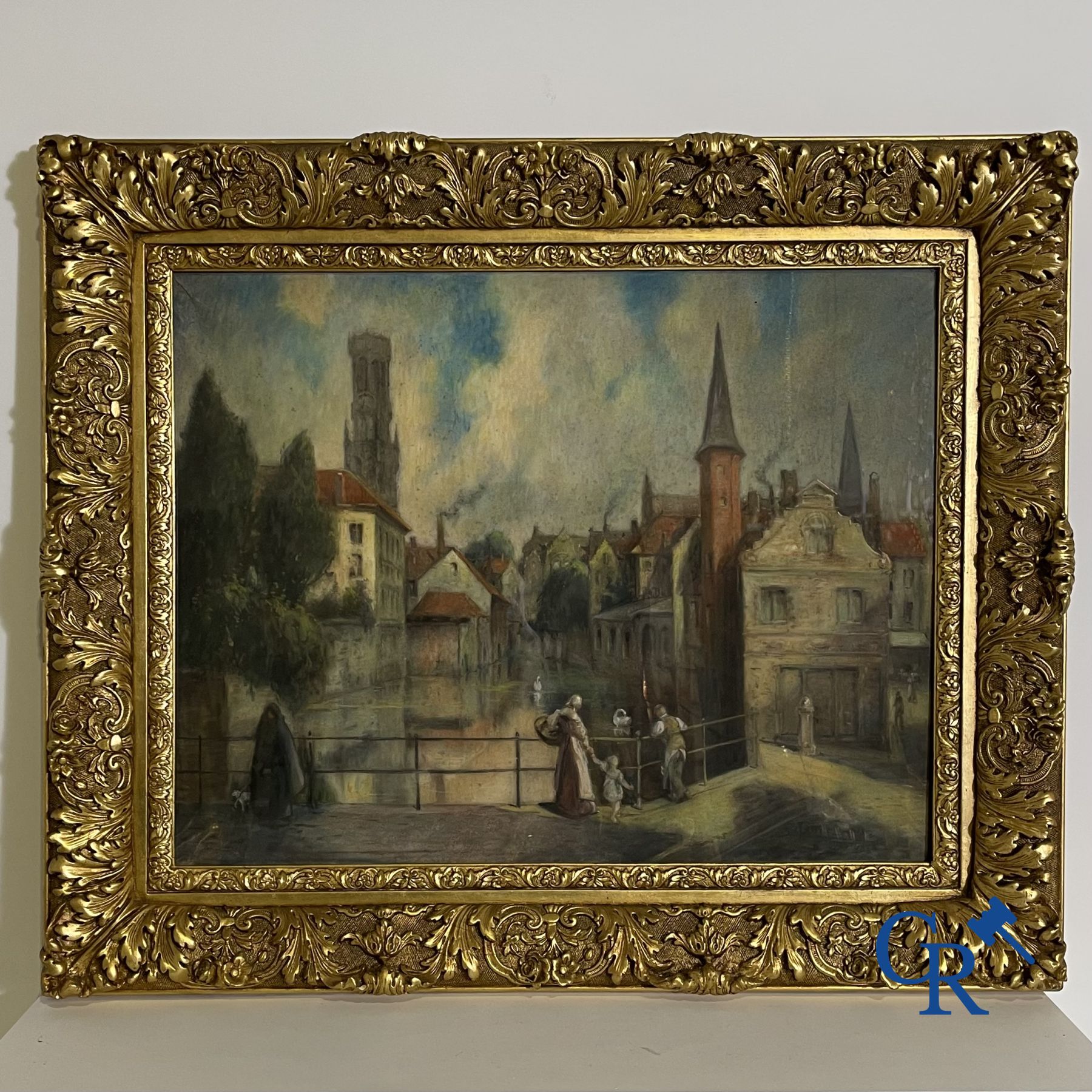 Schilderij: Pastel, zicht op Brugge. gesigneerd Maurice Denis