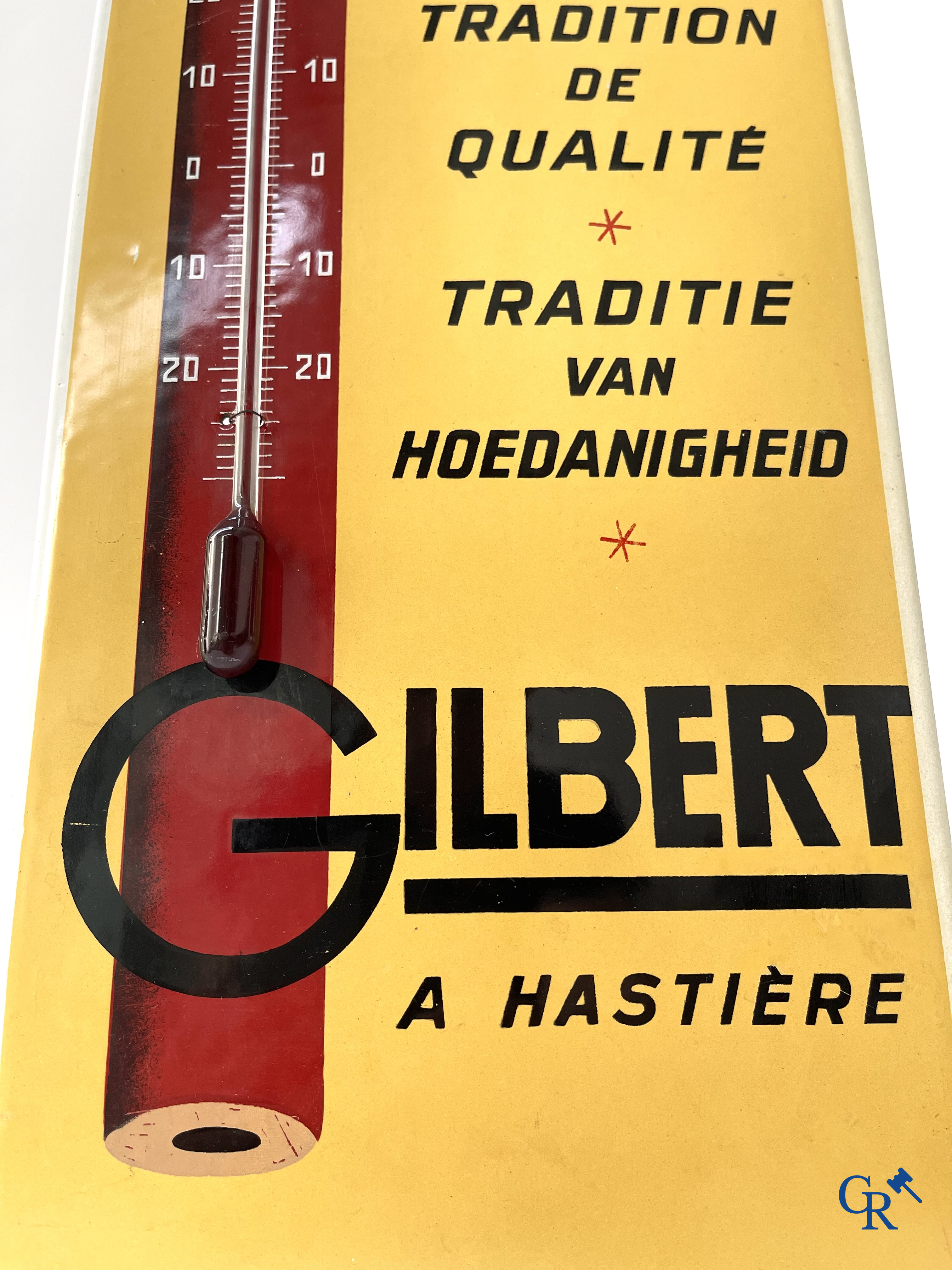 Emaille reclameborden, Publiciteits thermometer voor potlood fabrikant Gilbert à Hastière (Namen) Foremail 1953.