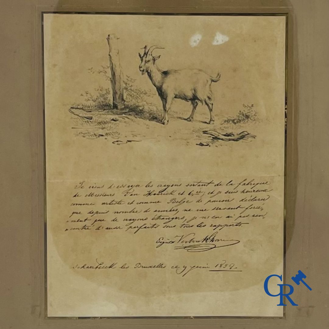 Eugène Verboeckhoven: Crayon et encre sur papier. Signé et daté 1852.