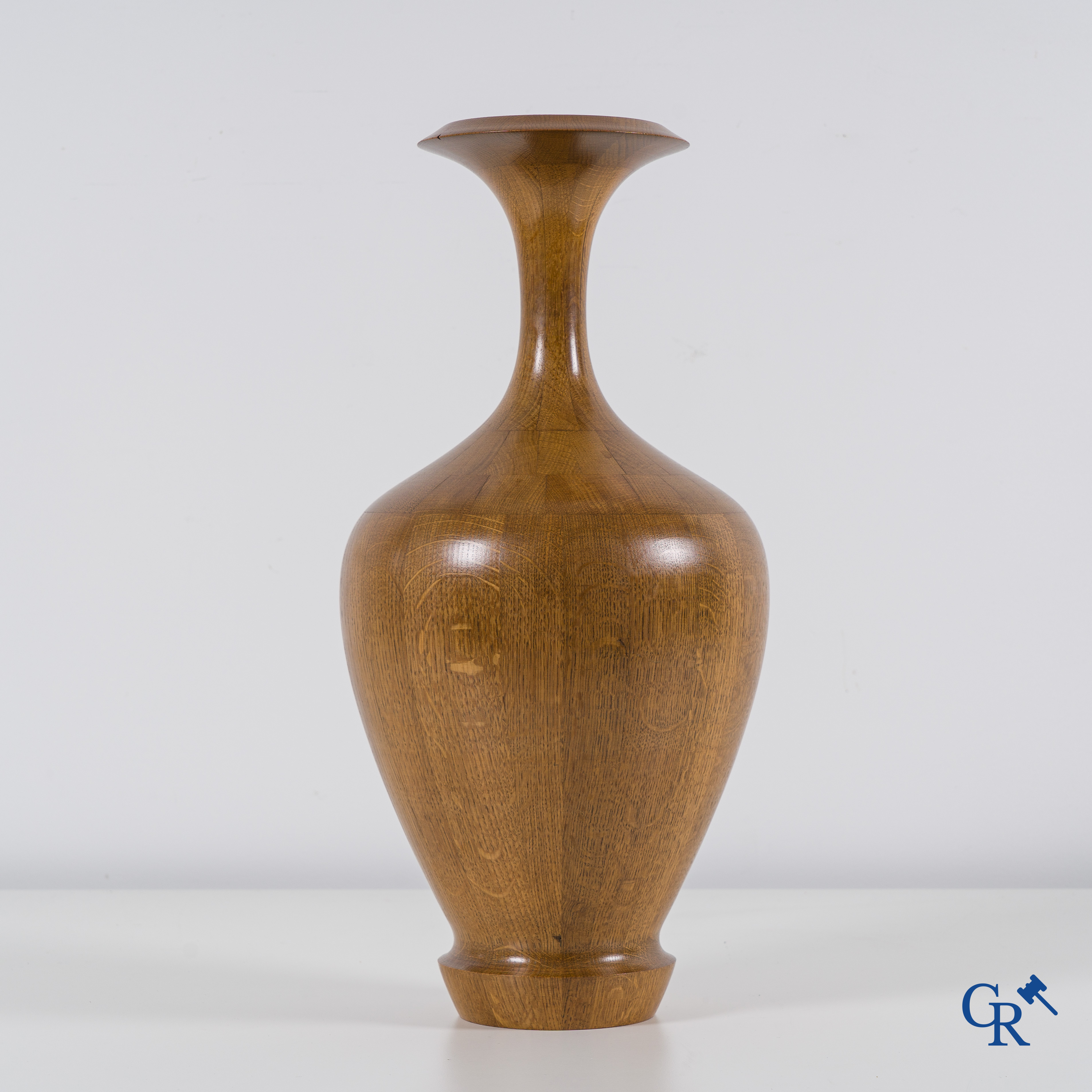 Maurice Bonami for the De Coene frères at Kortrijk, a wooden vase with marquetry inlay. Marked.