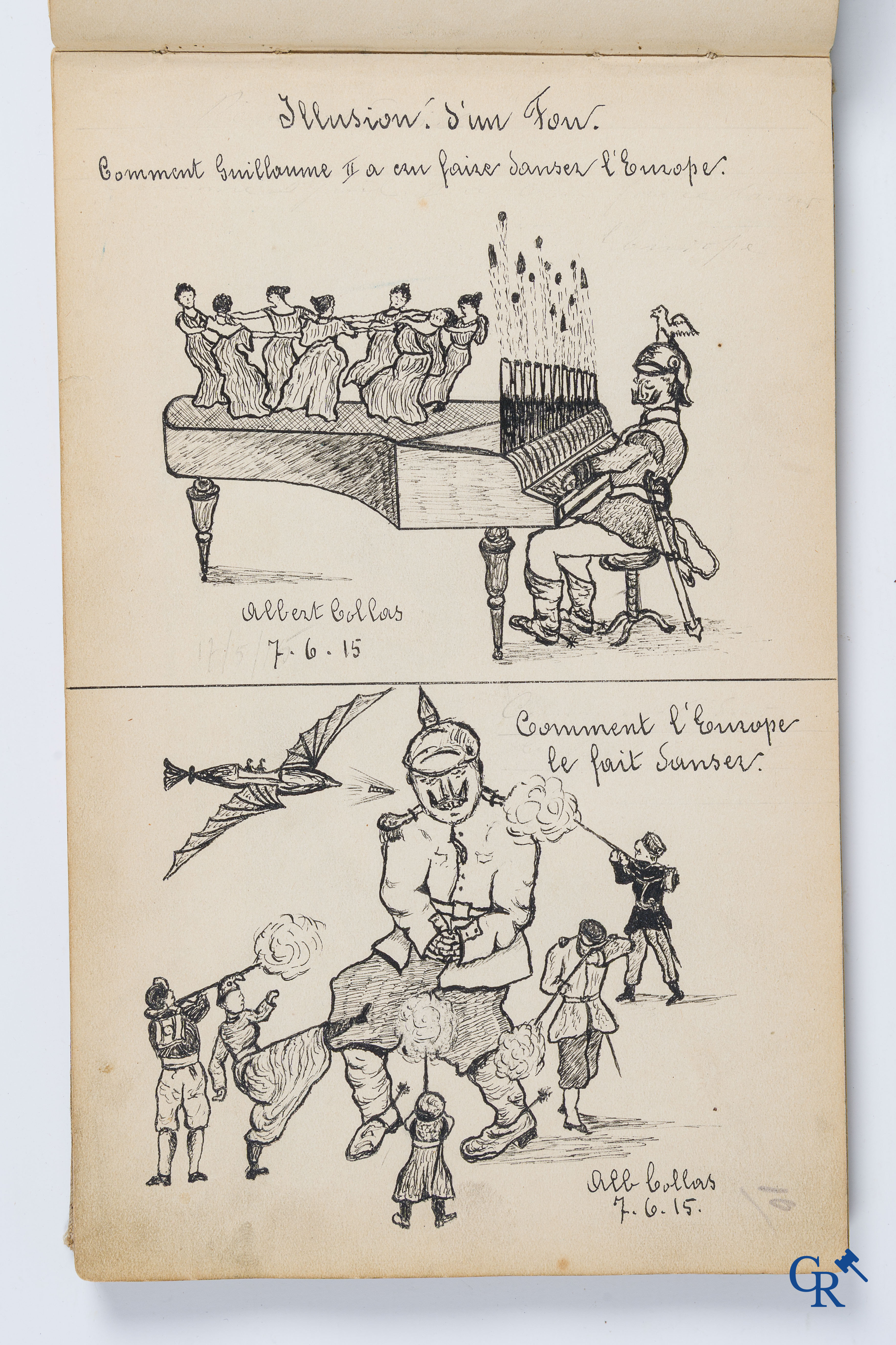 Louis Raemaekers. Schetsenboek gesigneerd Albert Collas en geadresseerd aan Harry Perry Robinson.