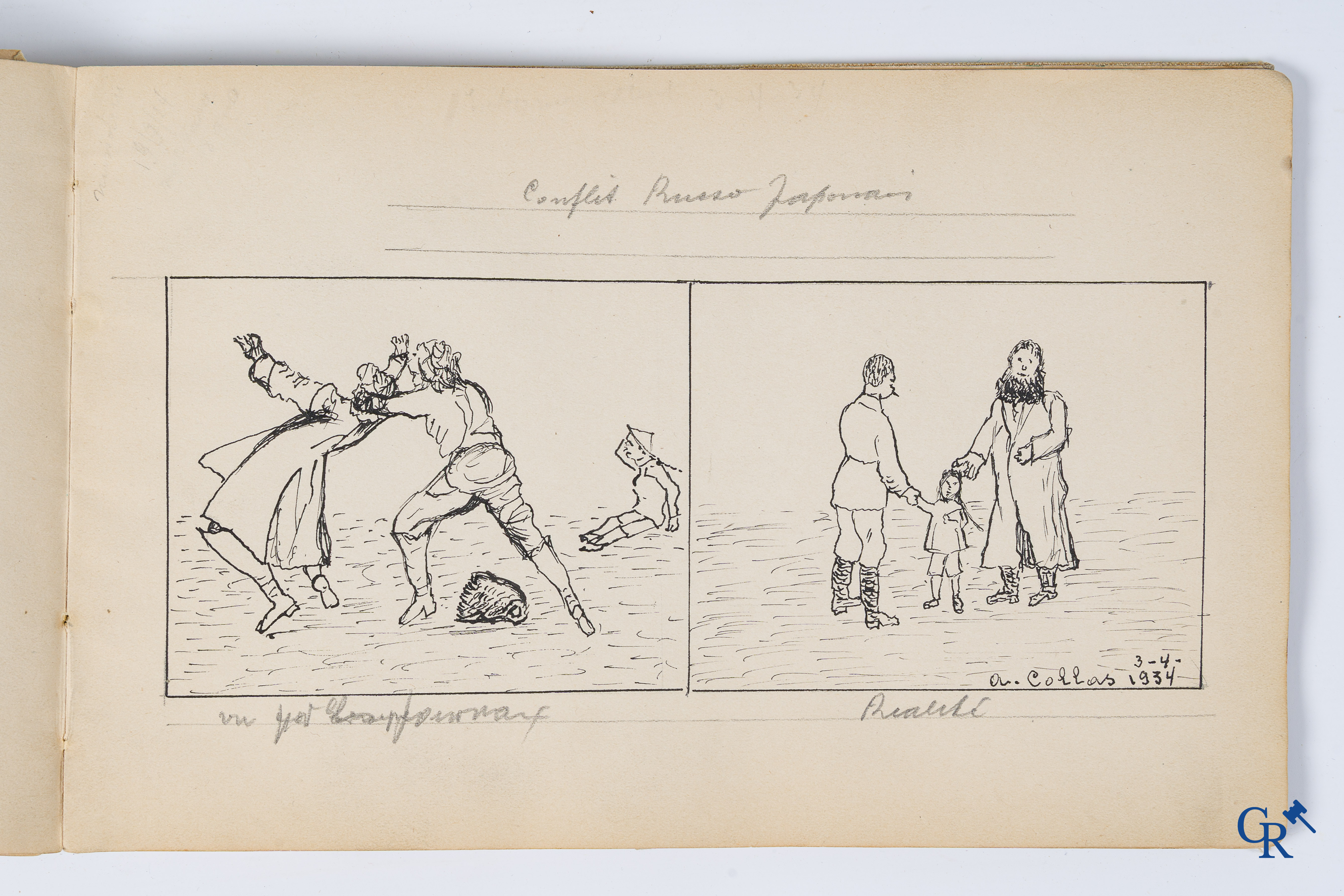 Louis Raemaekers. Schetsenboek gesigneerd Albert Collas en geadresseerd aan Harry Perry Robinson.