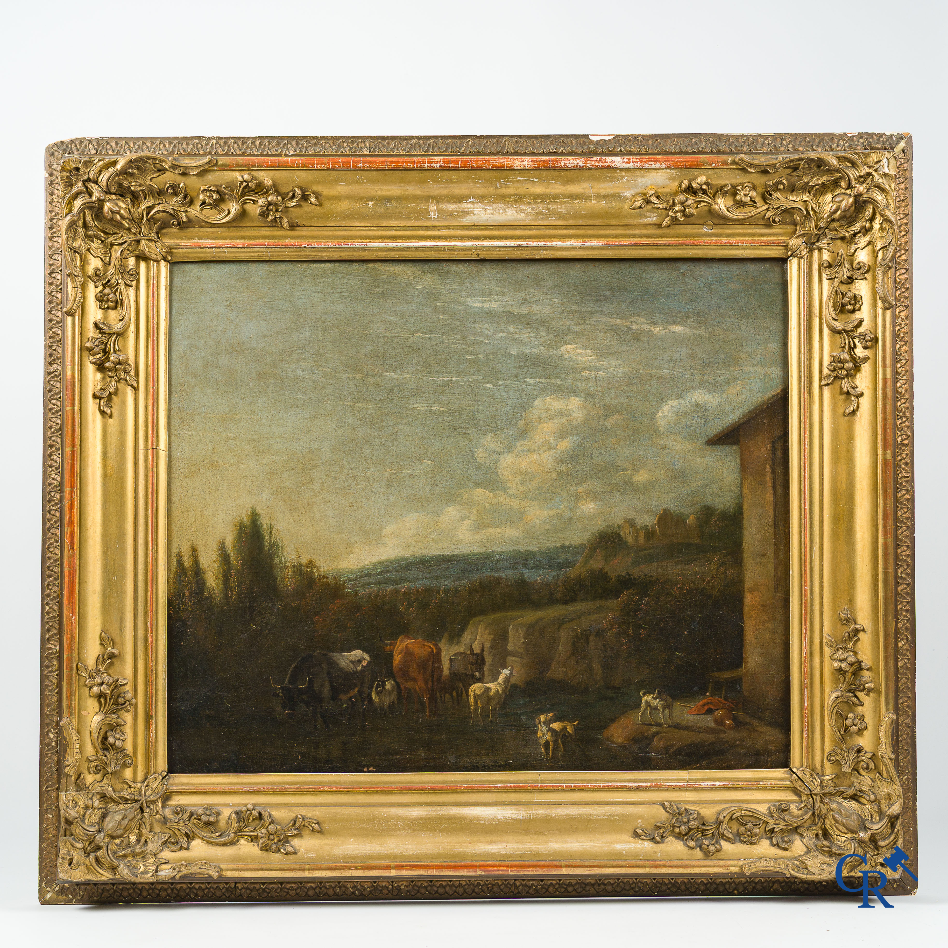 Karel Dujardin (Amsterdam 1626-Venetië 1678) (toegeschreven aan) Kudde in een Italiaans landschap. 17e eeuw.