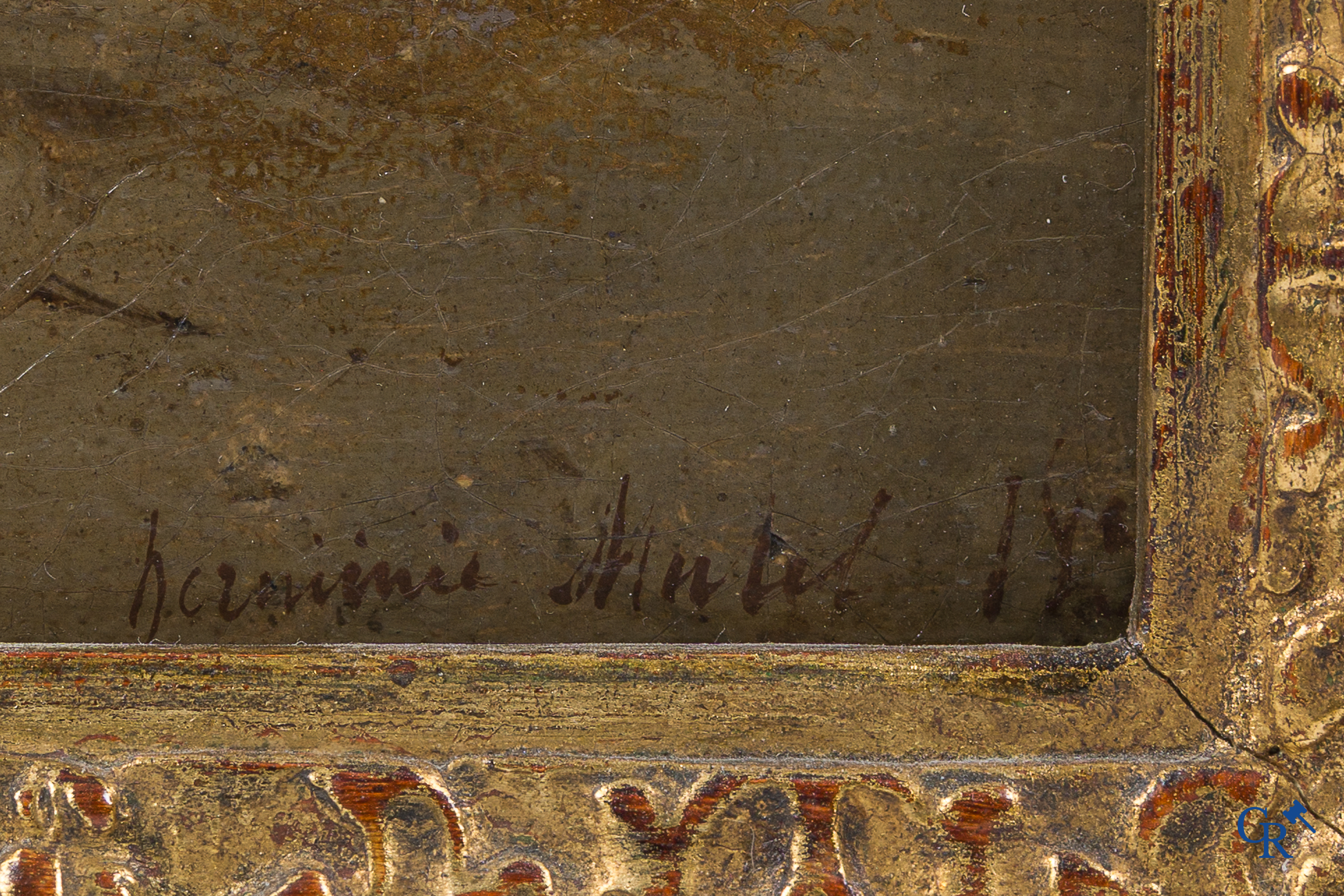 Signed illegibly. "Couple in love". Oil on canvas. Signed and dated 1891.