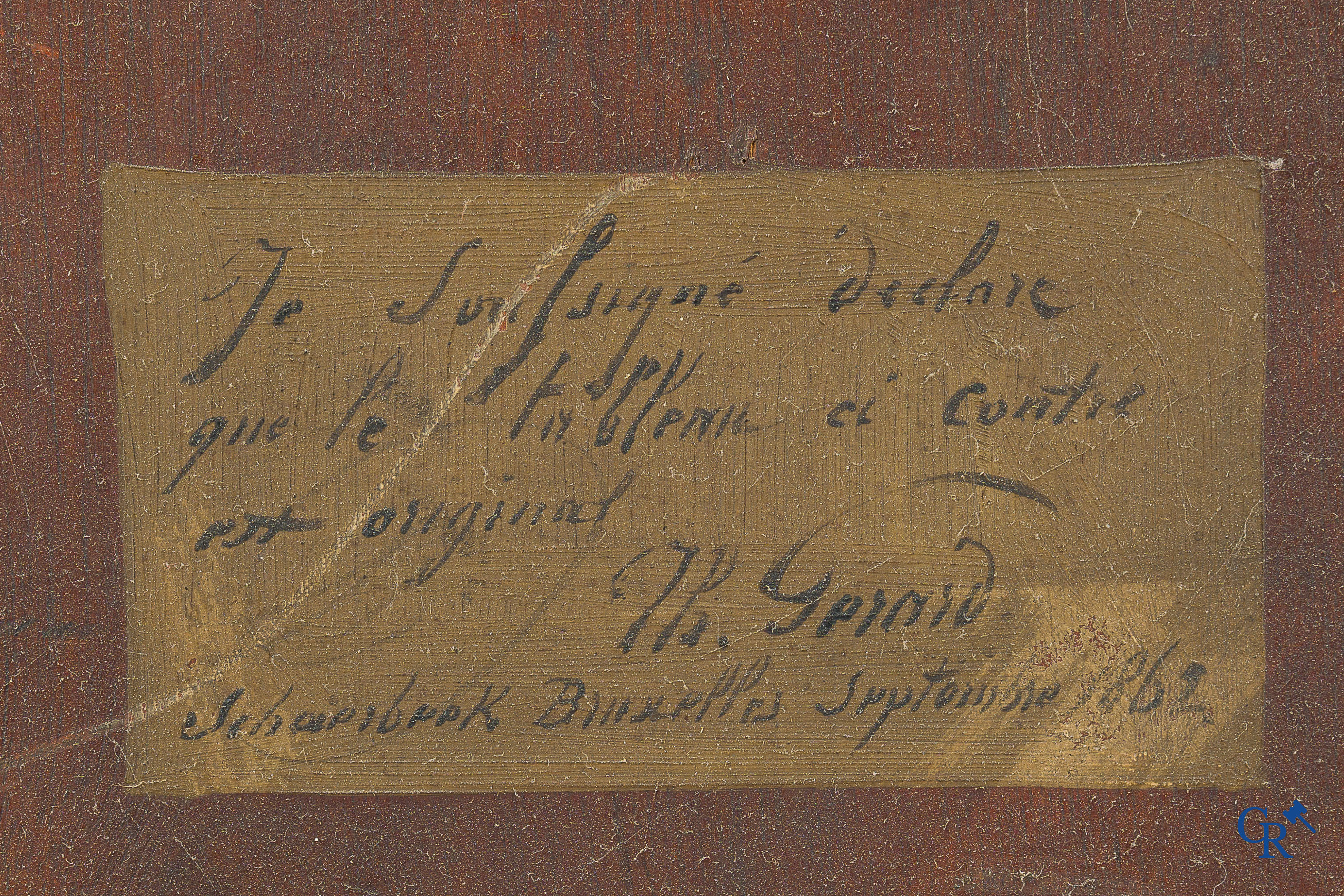 Théodore Gérard (1829-1895) Het voederen van de duiven in de schuur. Olie op paneel. Gesigneerd en gedateerd '69.