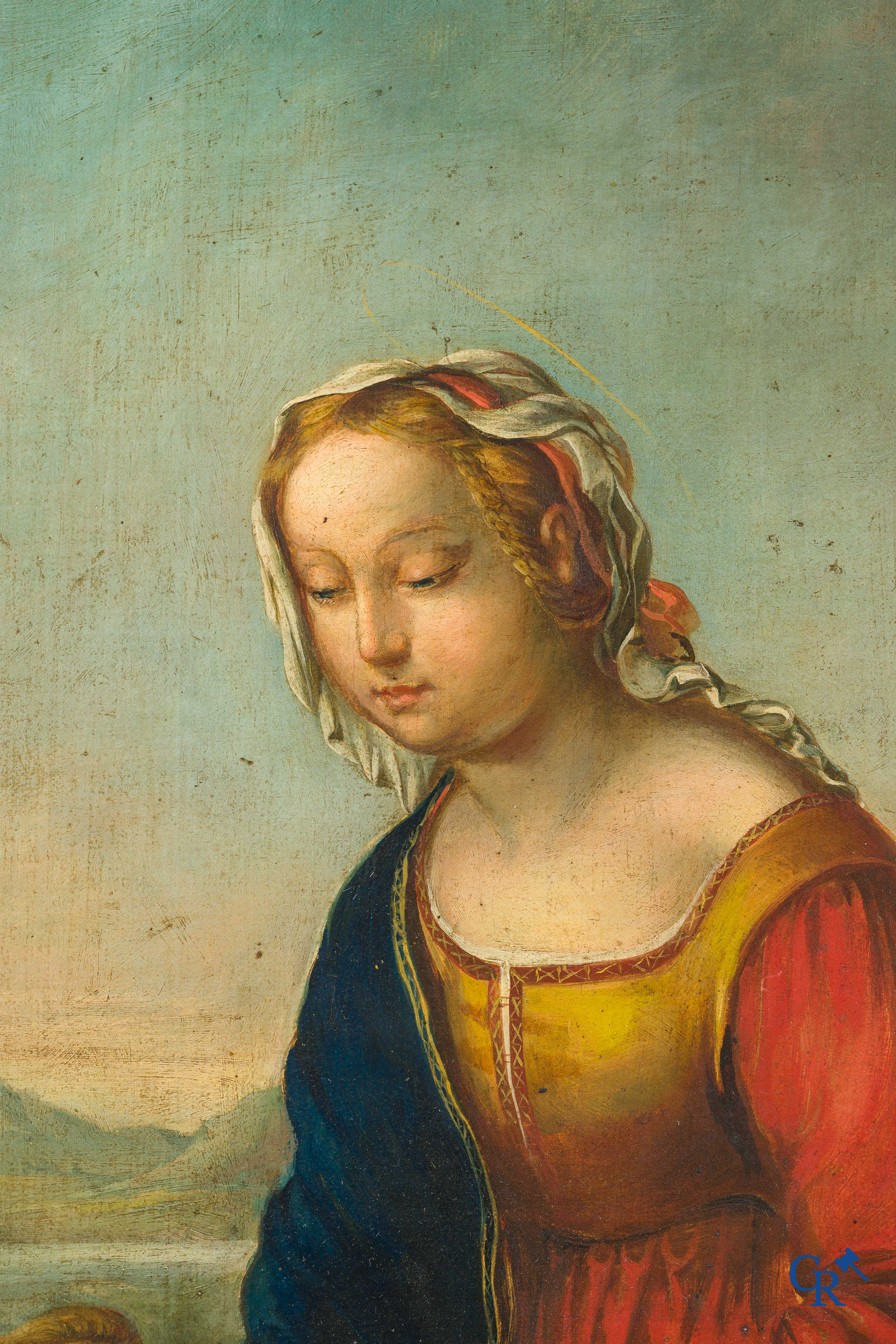 Raphaël, naar Raffaello Sanzio. "La Belle Jardinière". Olie op doek. 18e eeuw. Oude herdoeking.