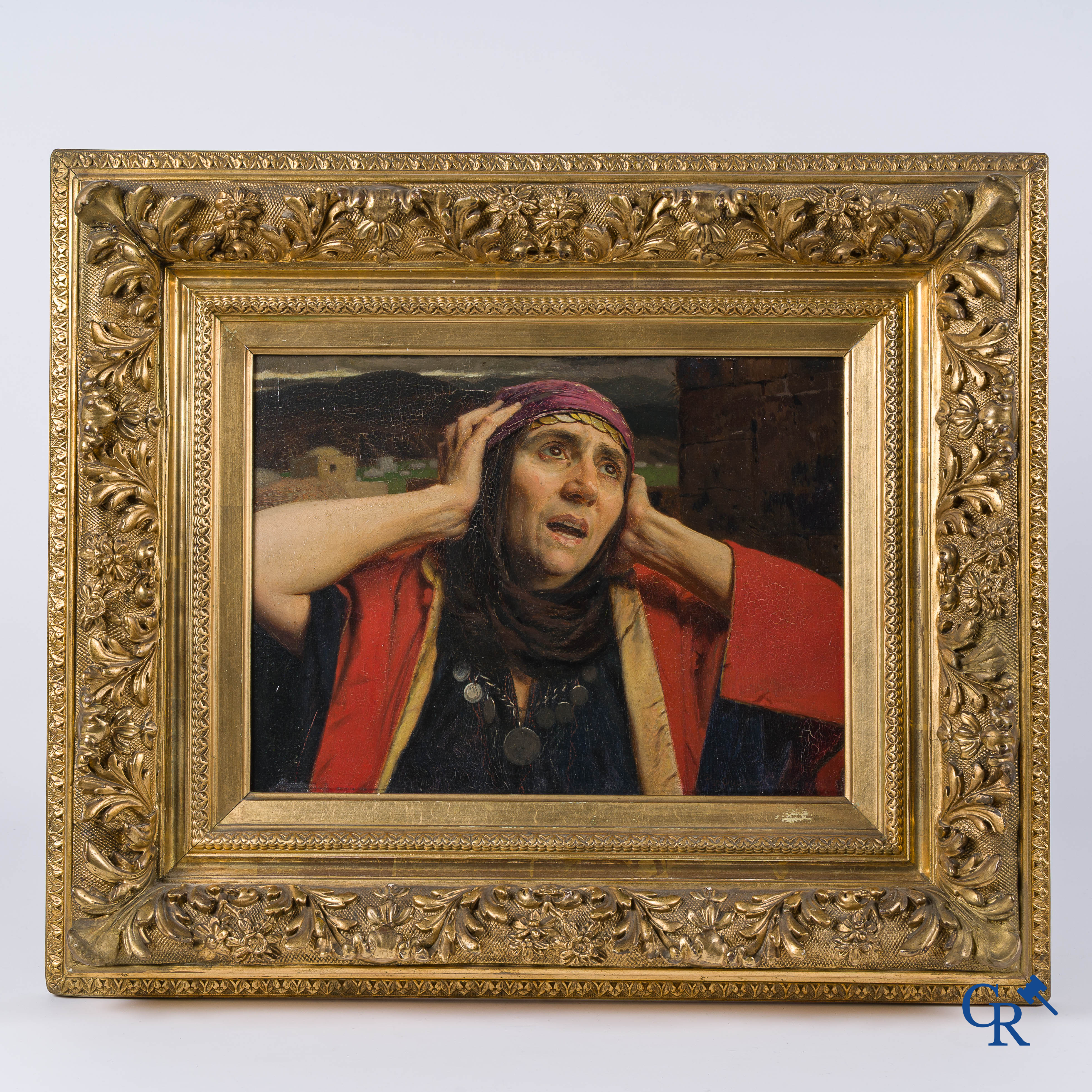 Piet Van Der Ouderaa (1841-1915) "Femme Gitane" Olie op paneel. Rechtsonder gesigneerd en gedateerd 1895.