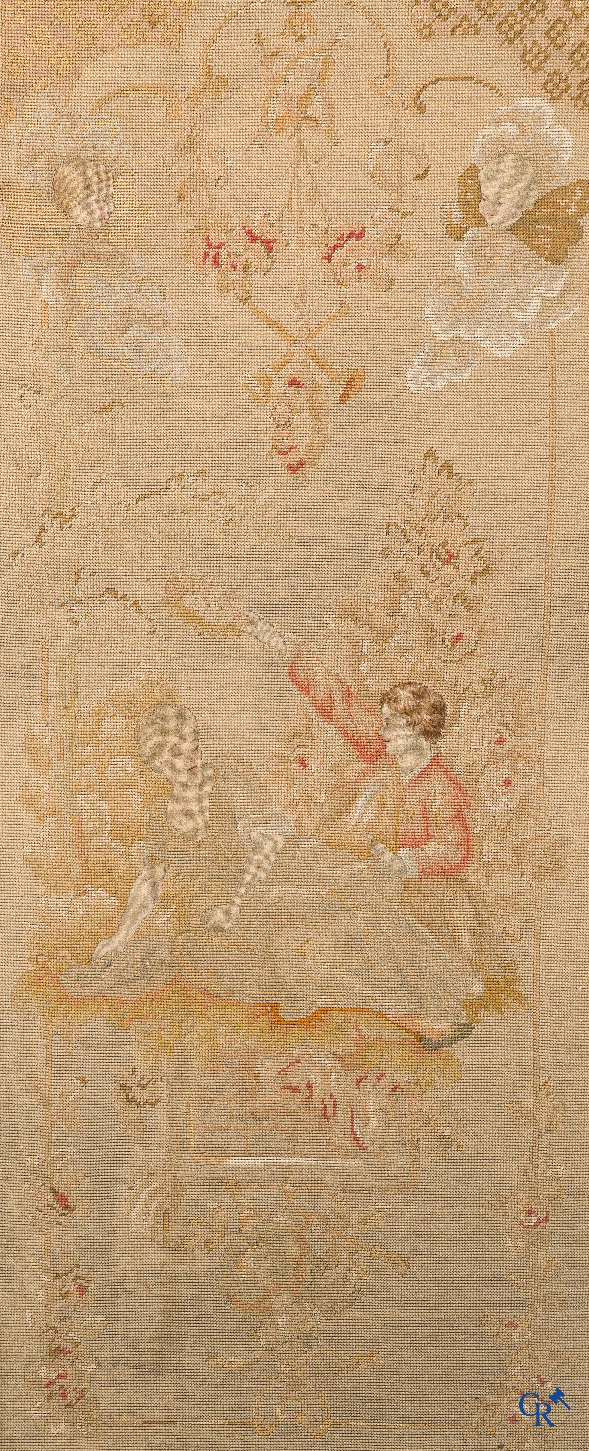 3-piece room divider in finely carved and gilded wood decorated with broderie. LXV style, circa 1900.
