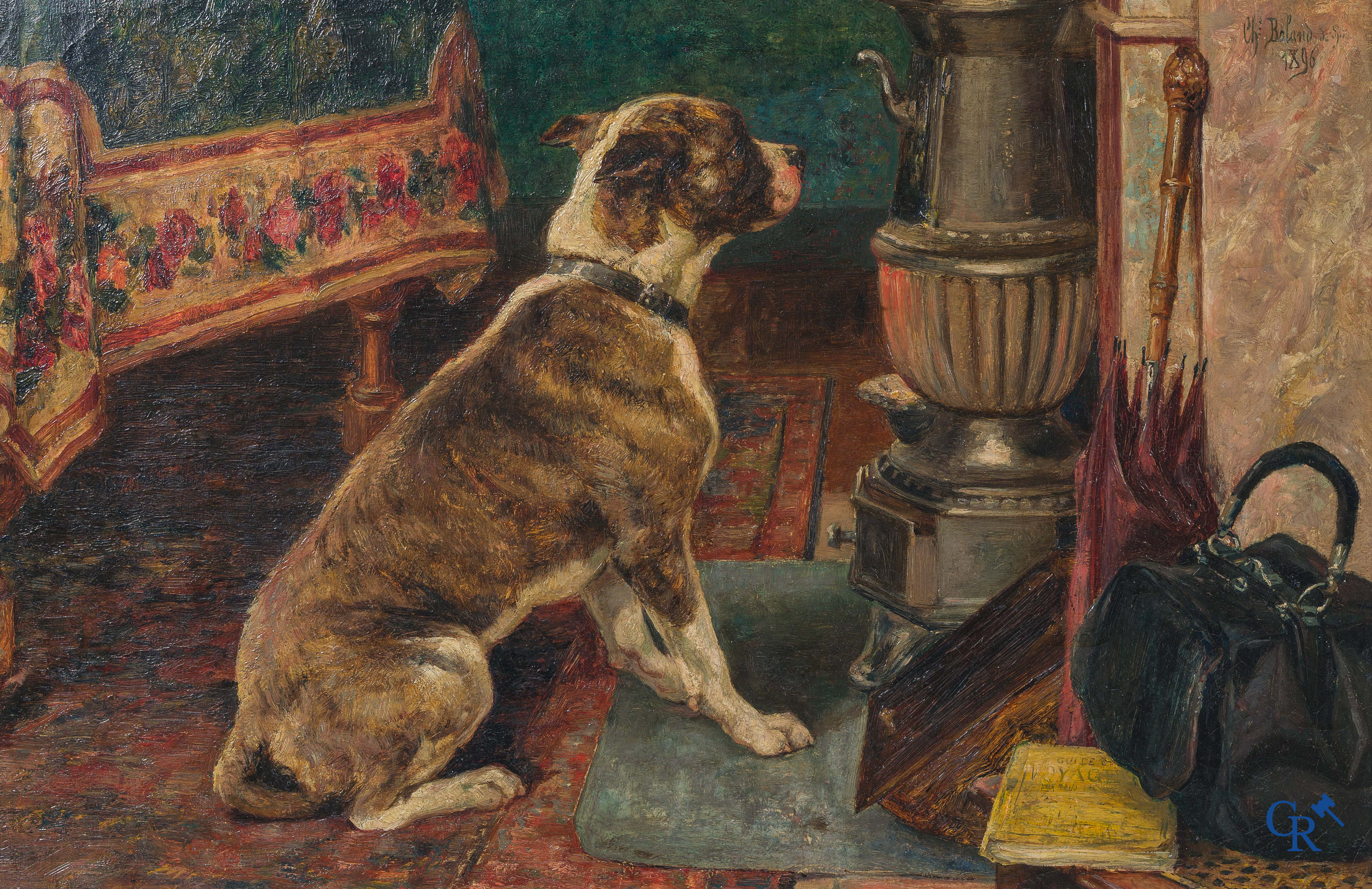 Charles Boland de Spa. "Le Retour au foyer" Olie op doek. Rechtsboven gesigneerd en gedateerd 1896.