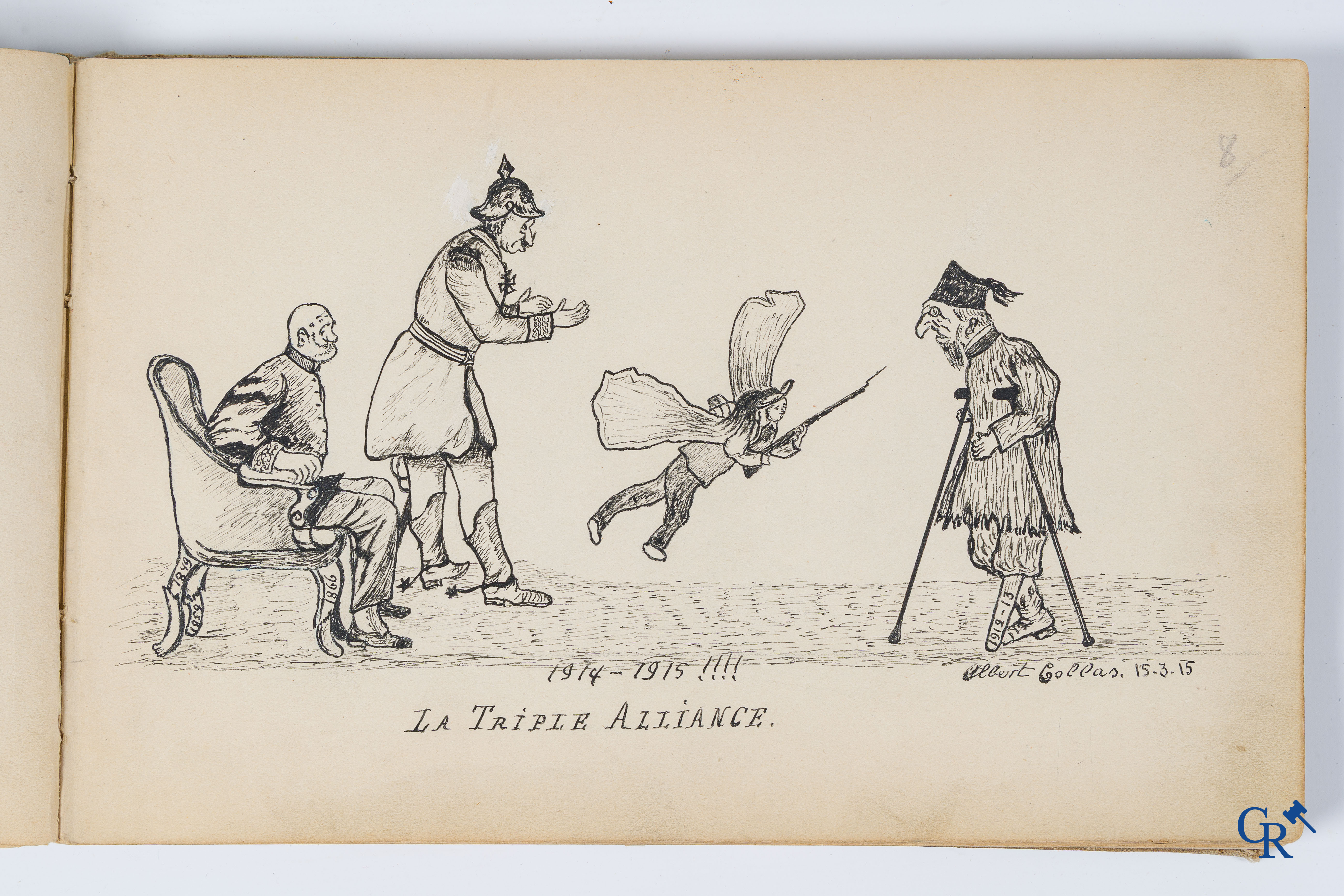 Louis Raemaekers. Schetsenboek gesigneerd Albert Collas en geadresseerd aan Harry Perry Robinson.
