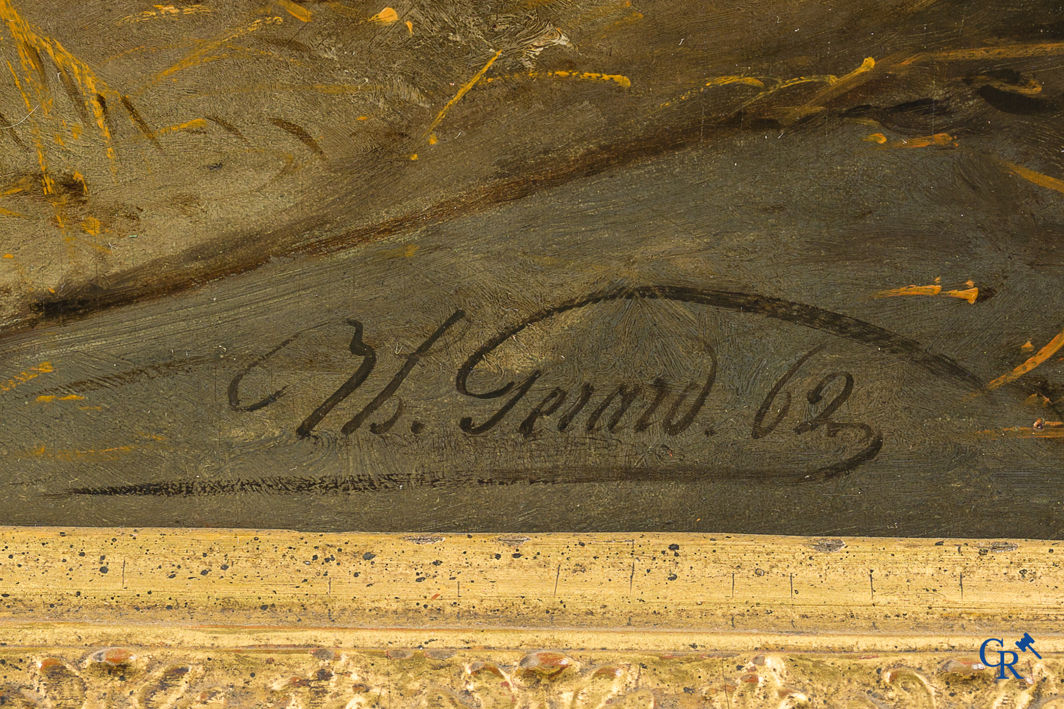 Théodore Gérard (1829-1895) Het voederen van de duiven in de schuur. Olie op paneel. Gesigneerd en gedateerd '69.