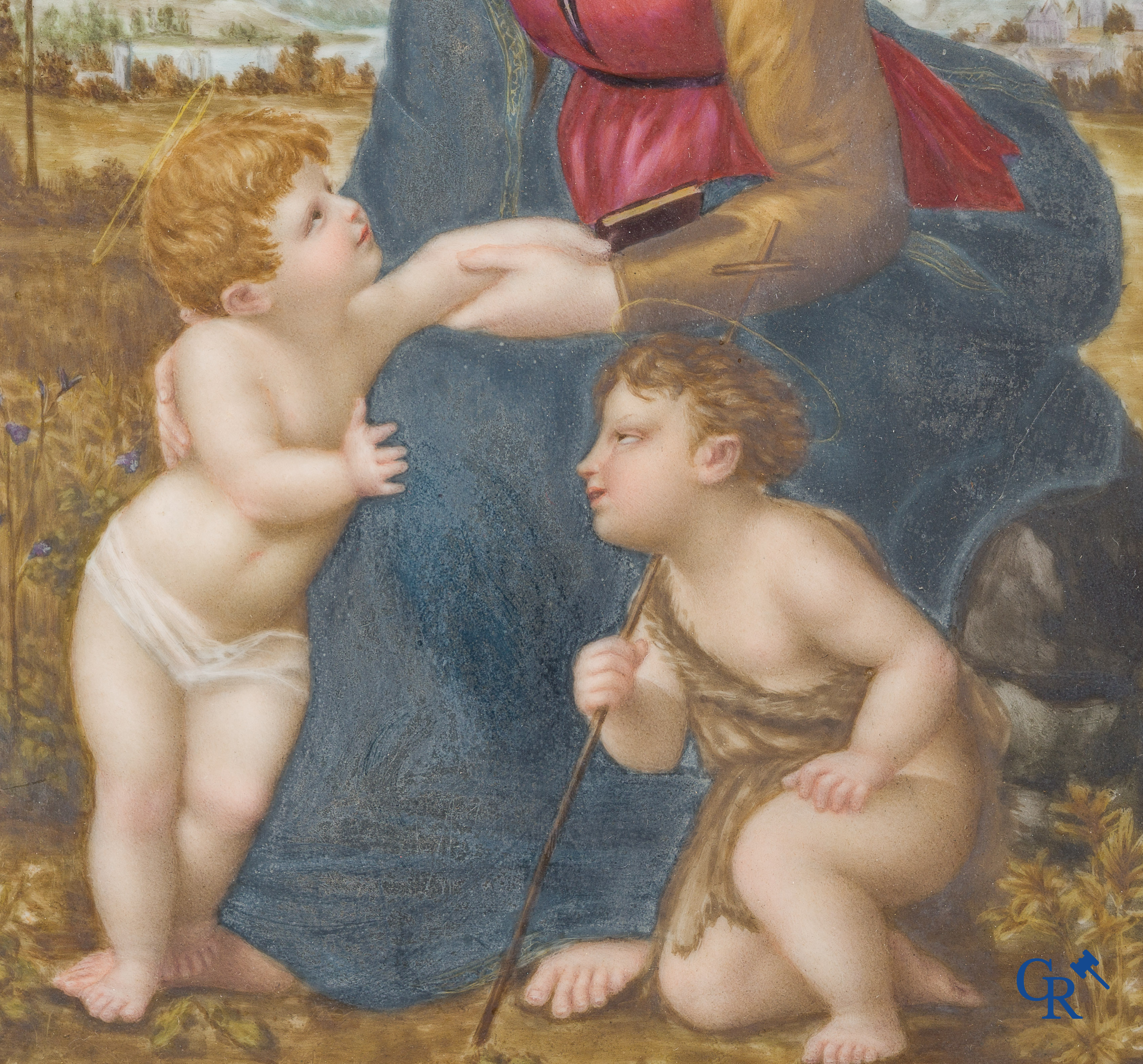 In de stijl van Meissen of KPM. Schilderij op porselein. Naar Raphaël. "La Belle Jardinière".