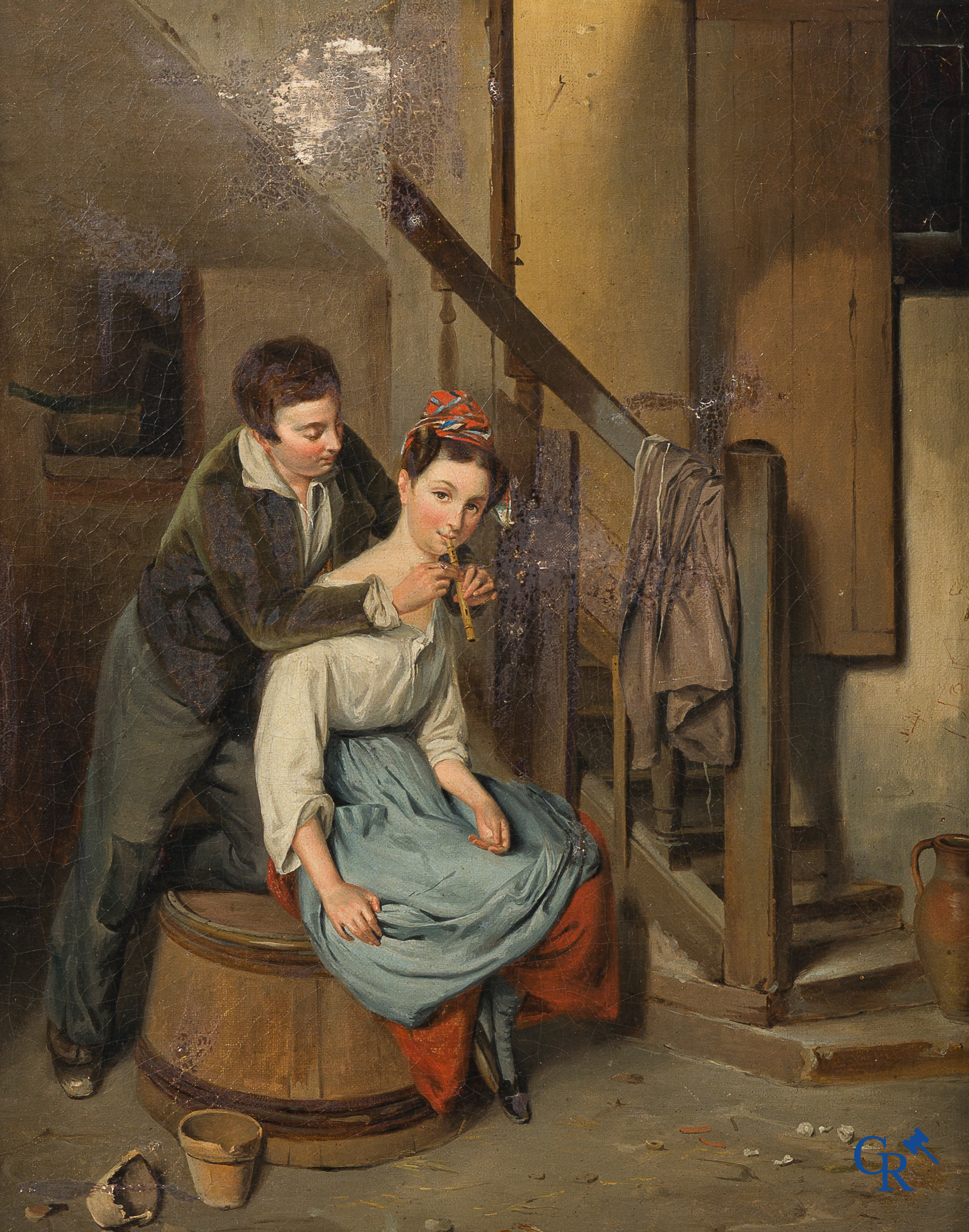 Signed illegibly. "Couple in love". Oil on canvas. Signed and dated 1891.