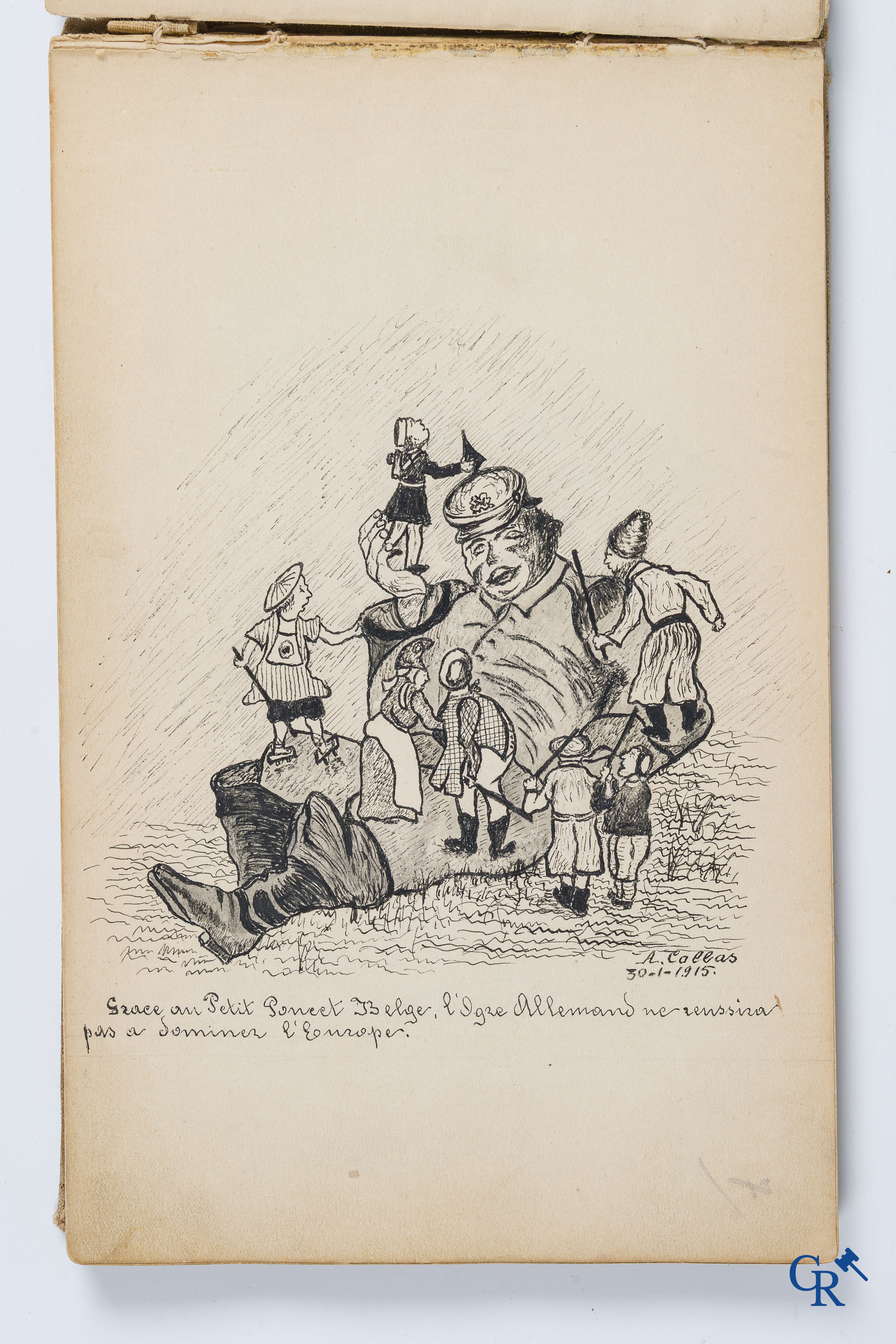 Louis Raemaekers. Schetsenboek gesigneerd Albert Collas en geadresseerd aan Harry Perry Robinson.