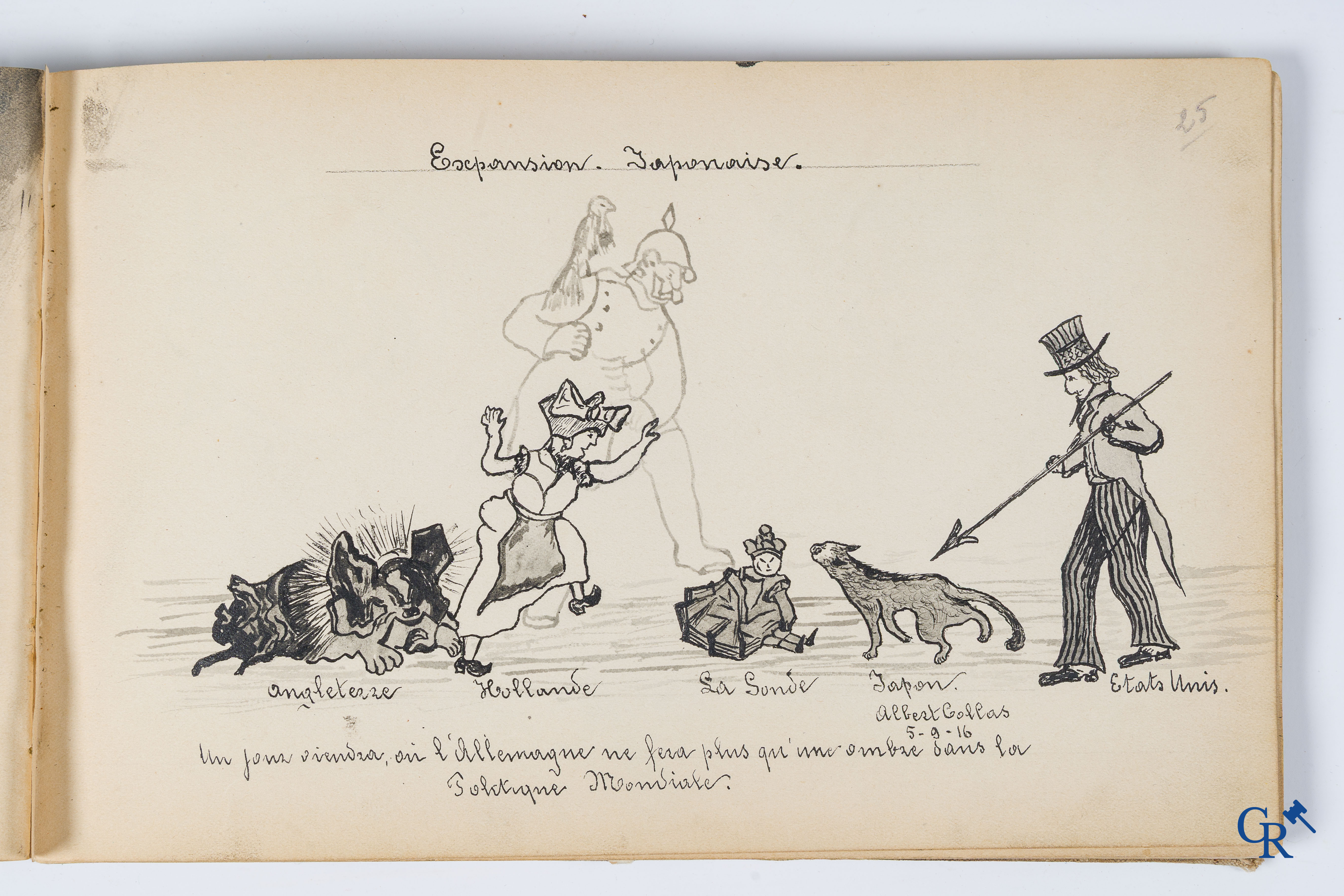 Louis Raemaekers. Schetsenboek gesigneerd Albert Collas en geadresseerd aan Harry Perry Robinson.