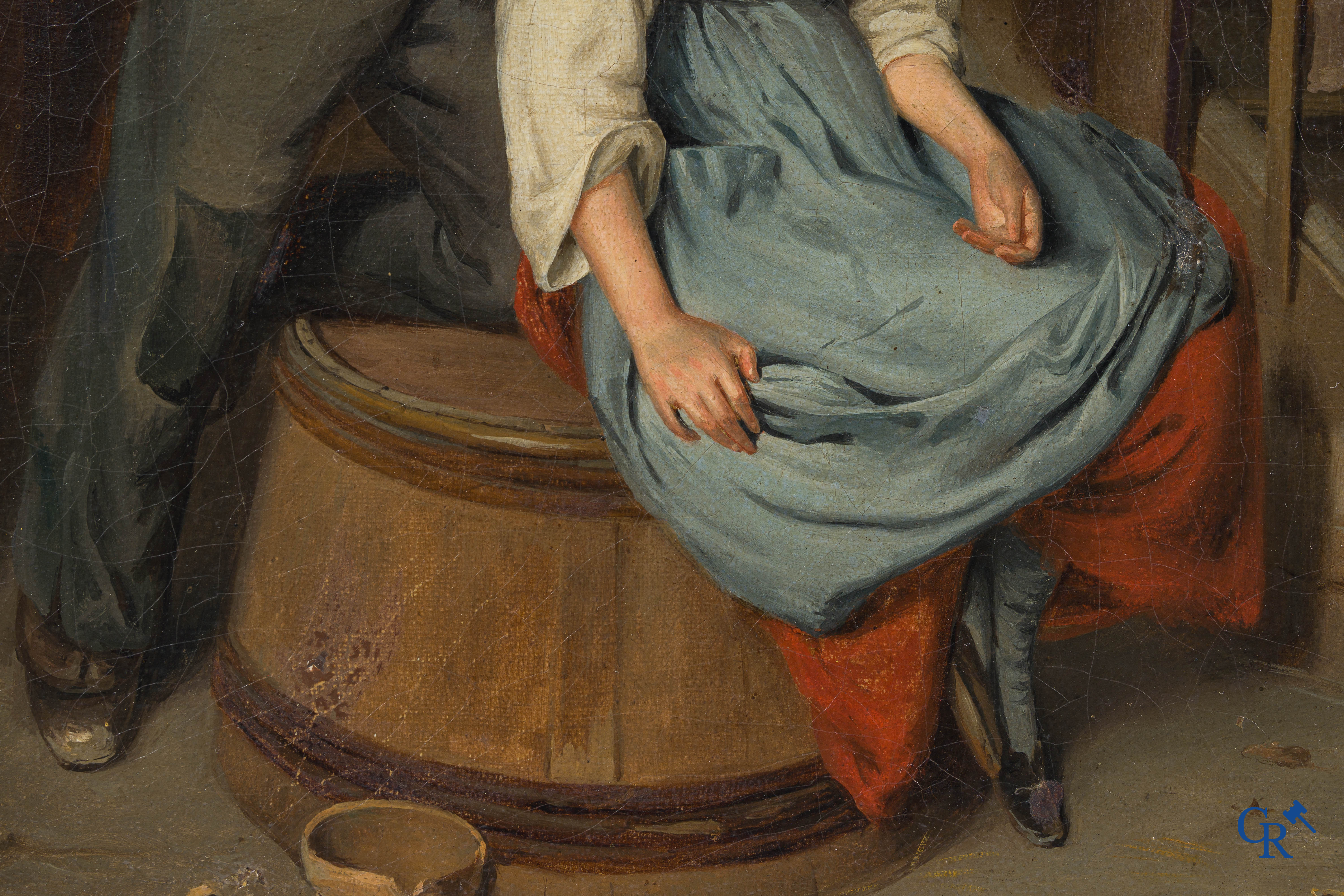 Signed illegibly. "Couple in love". Oil on canvas. Signed and dated 1891.