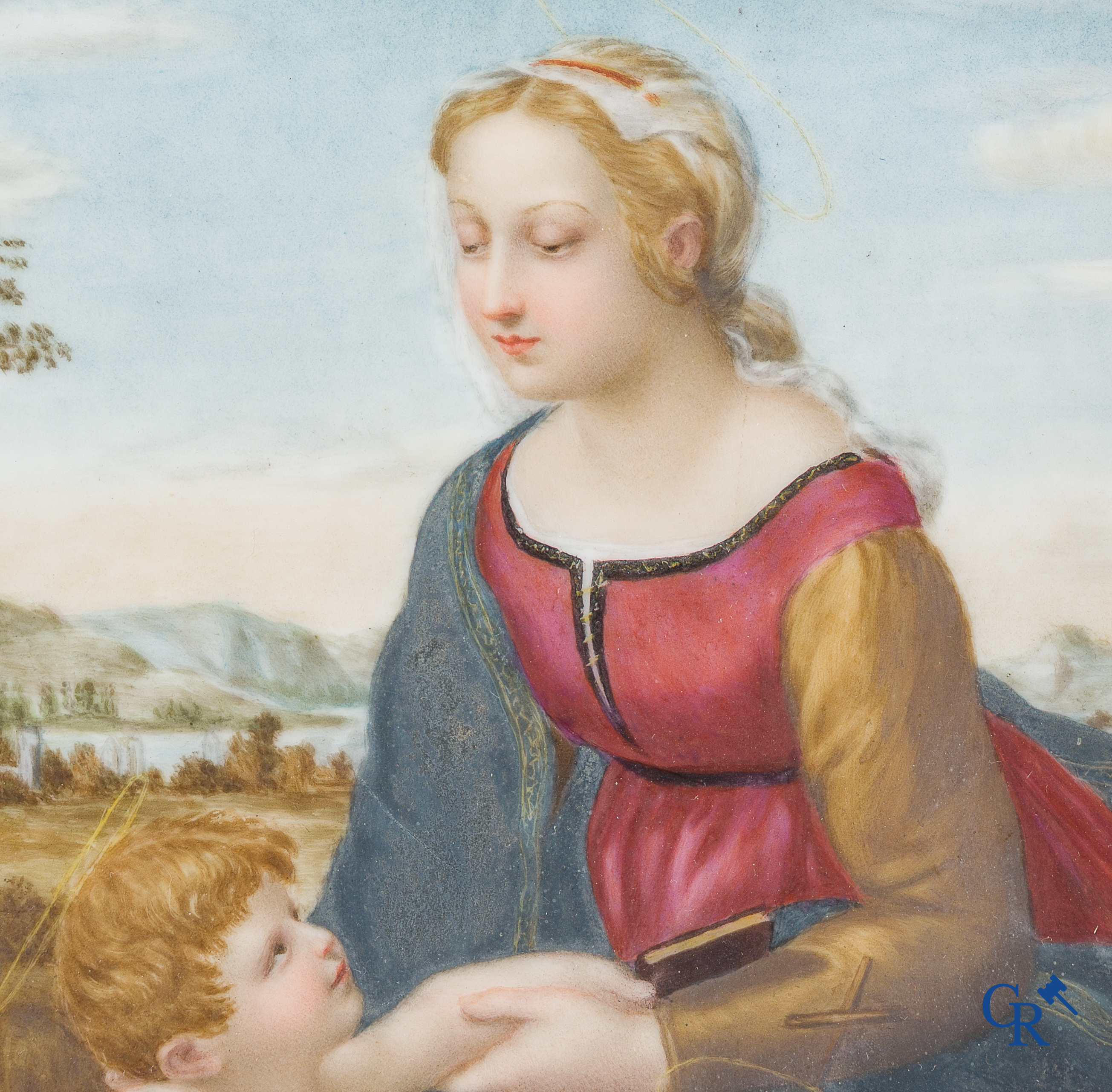 In de stijl van Meissen of KPM. Schilderij op porselein. Naar Raphaël. "La Belle Jardinière".
