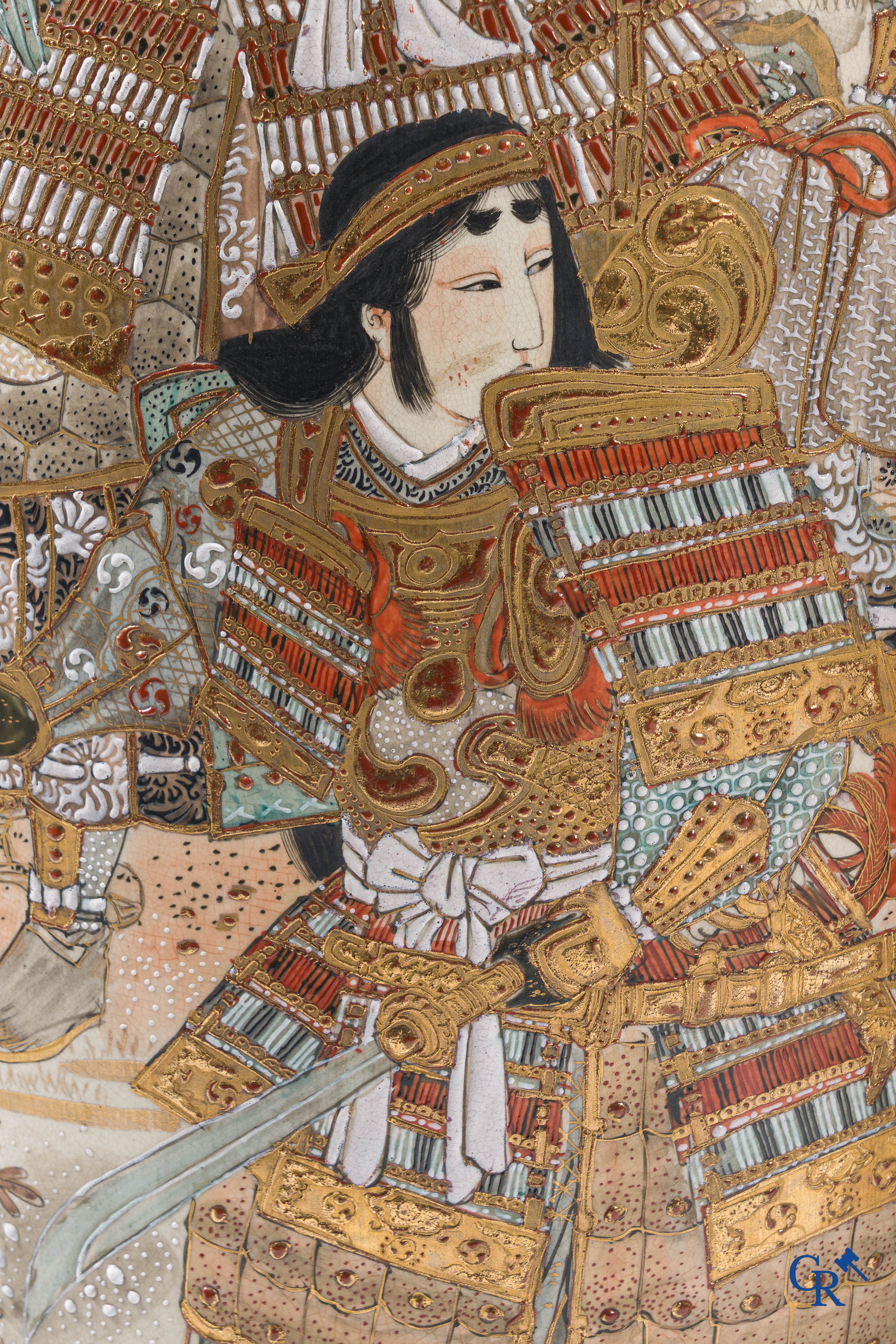 Aziatica. Japanse kunst. Uitzonderlijk groot paar fijn gedecoreerde Satsuma vazen. 19e eeuw.