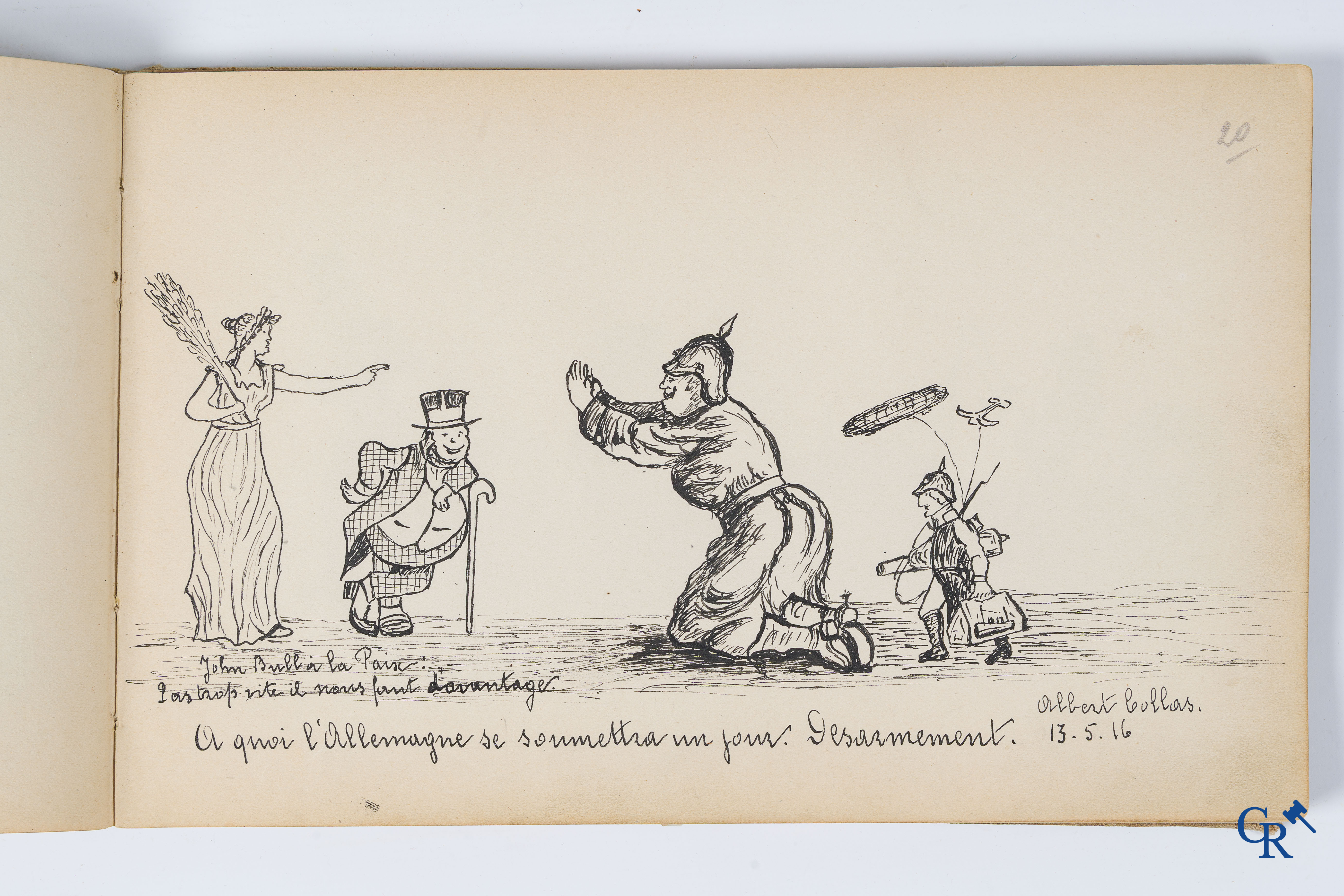 Louis Raemaekers. Schetsenboek gesigneerd Albert Collas en geadresseerd aan Harry Perry Robinson.