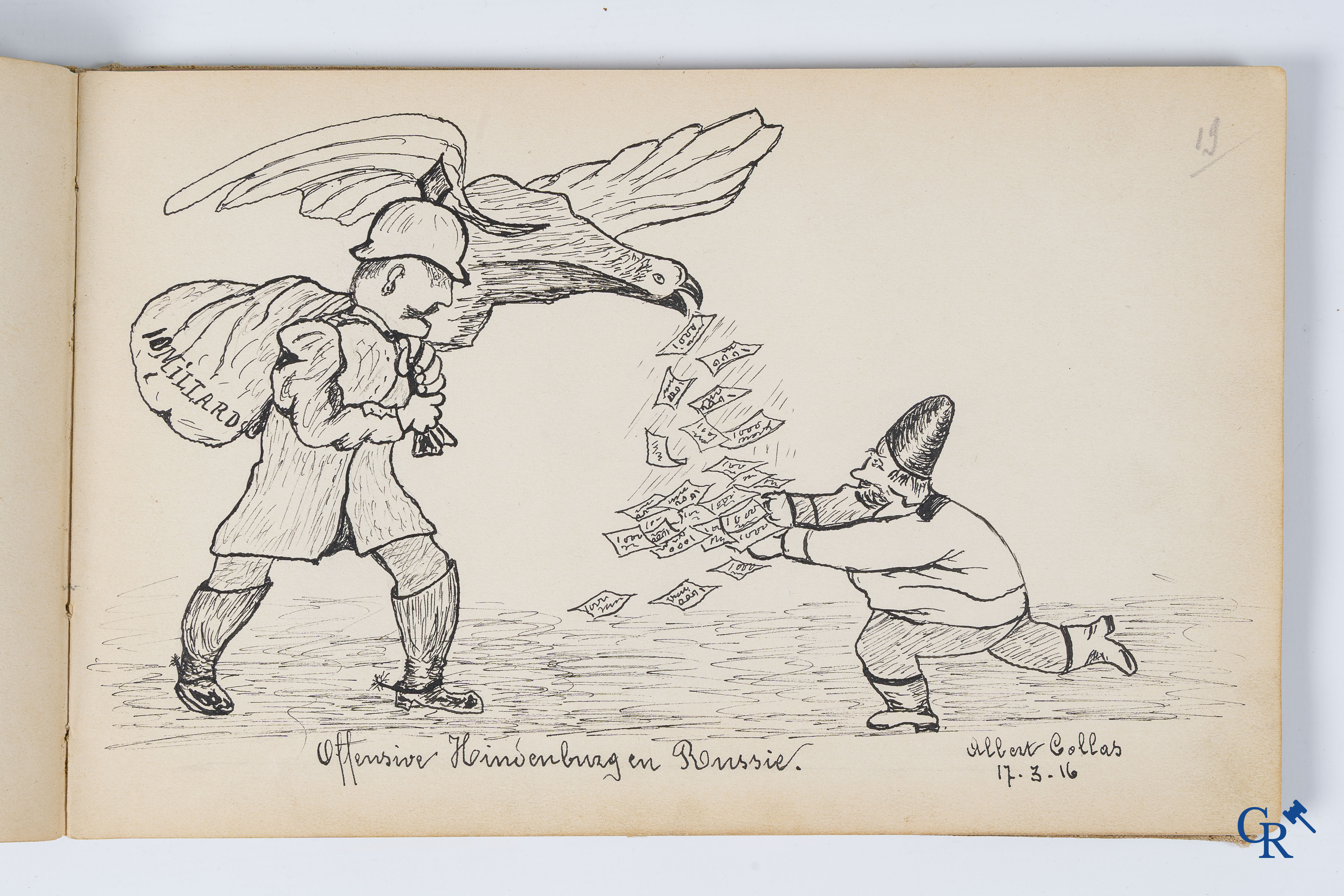 Louis Raemaekers. Schetsenboek gesigneerd Albert Collas en geadresseerd aan Harry Perry Robinson.