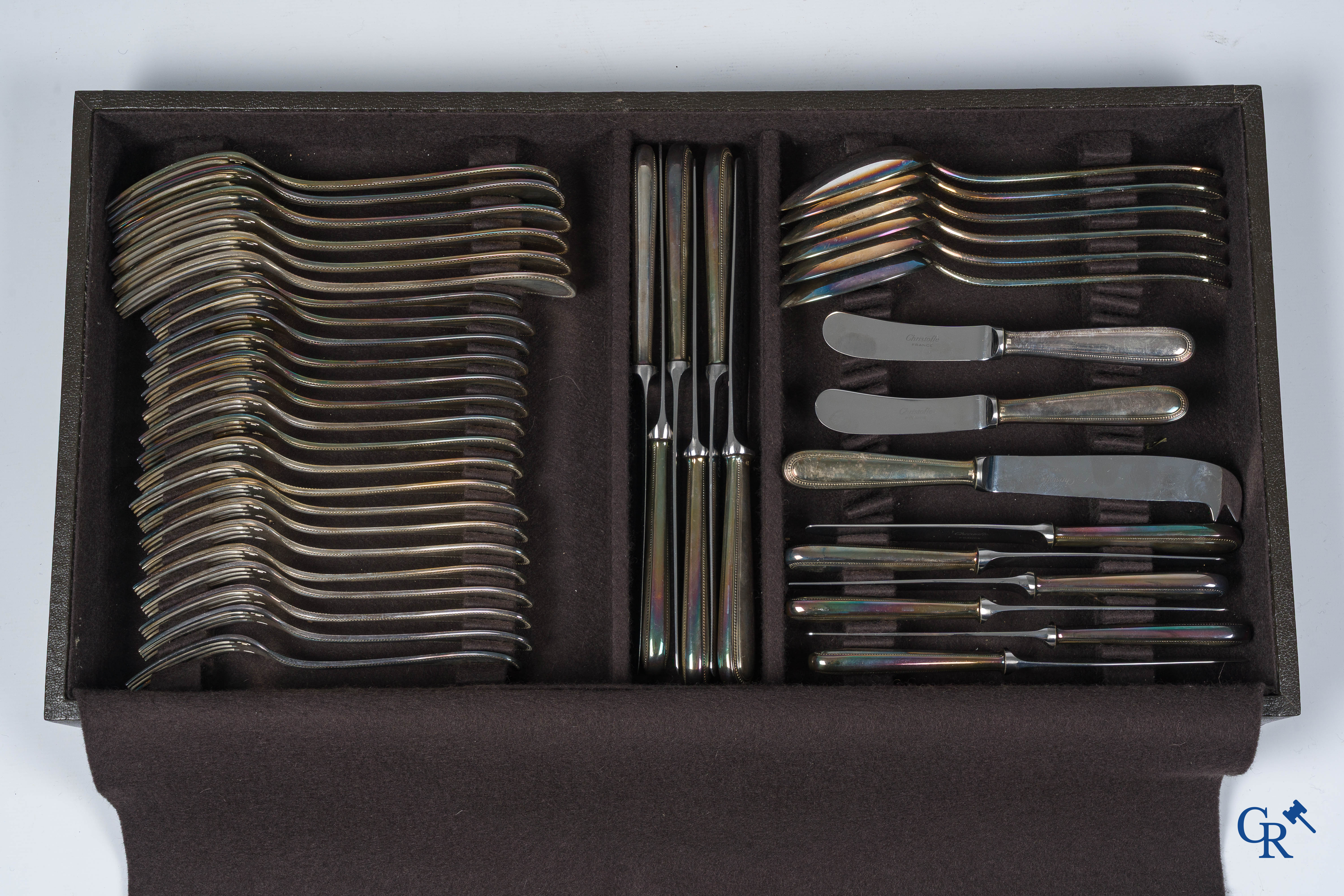 Christofle, Model Perle. Cutlery case with 120-piece cutlery for 18 people made of silver-plated metal.