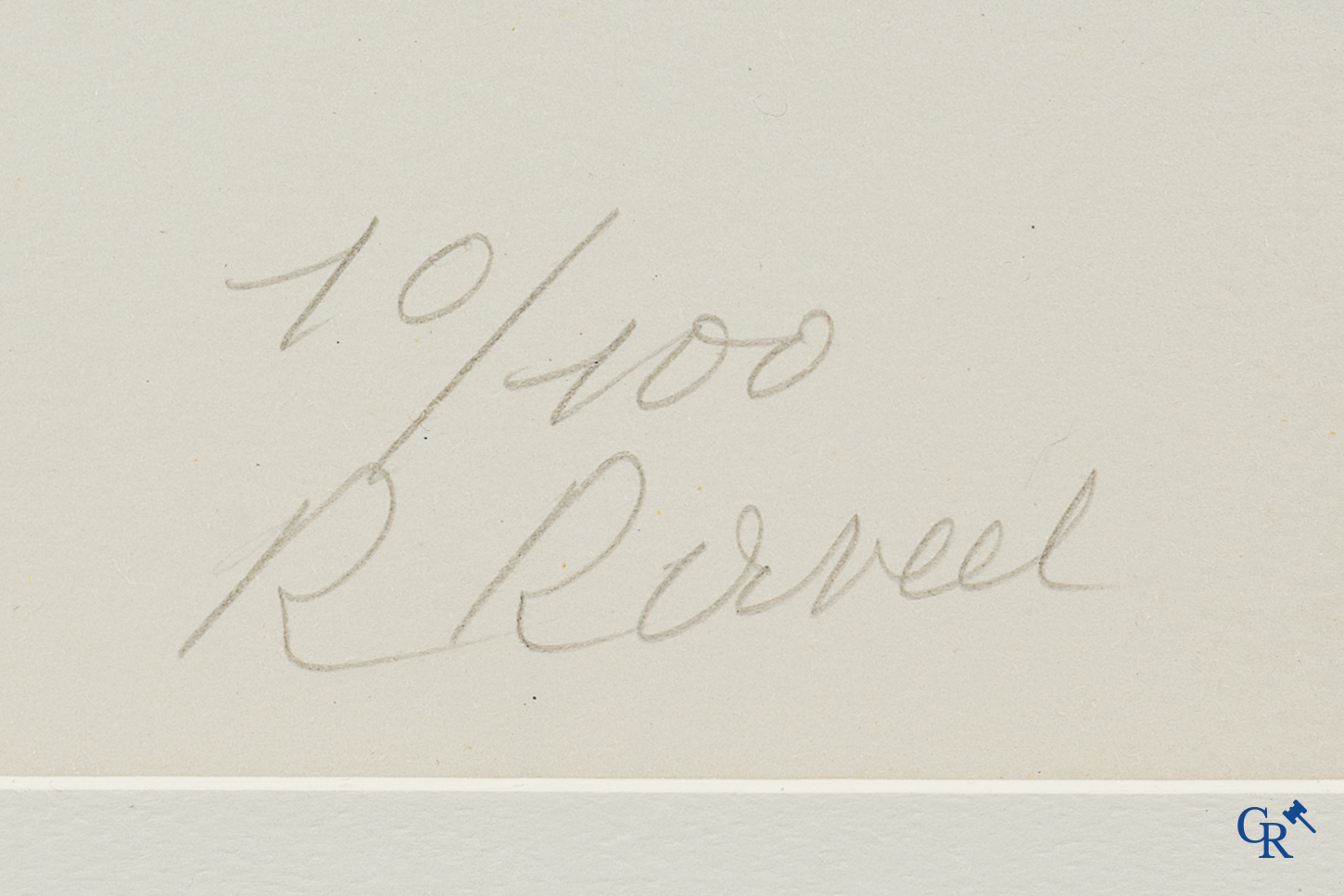 Roger Raveel (1921-2013)(*) "Gestreepte man in gestreepte ruimte". Kleurenlithographie. Genummerd 10/100.