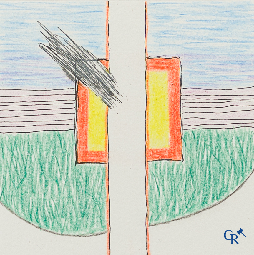 Roger Raveel (1921-2013)(*) "Het essentiële" Met de hand ingekleurde en bijgewerkte ets. Genummerd VII/XV.