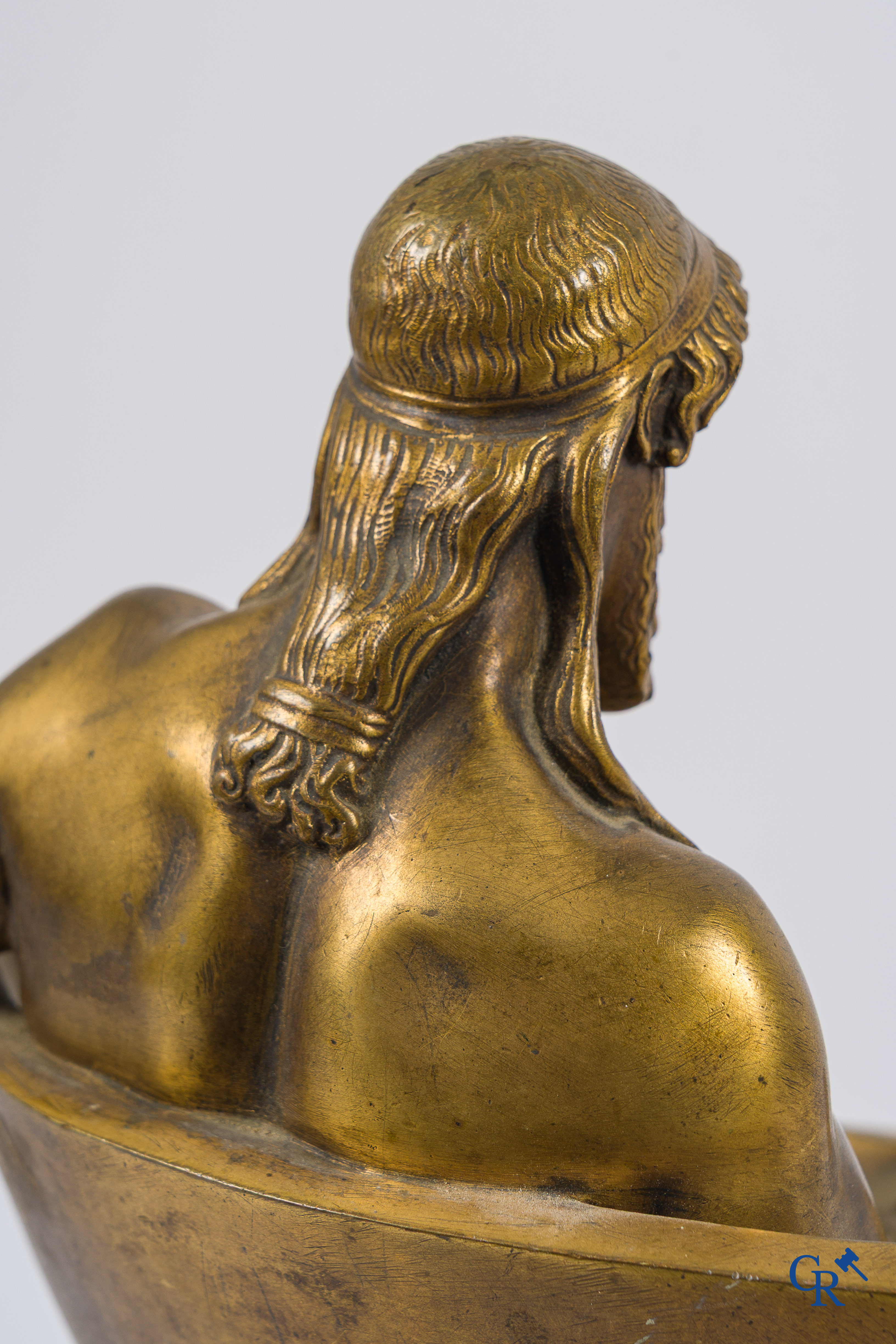 Napoleon III period. Exceptionally large desk set or ink set in gilded bronze and marble.