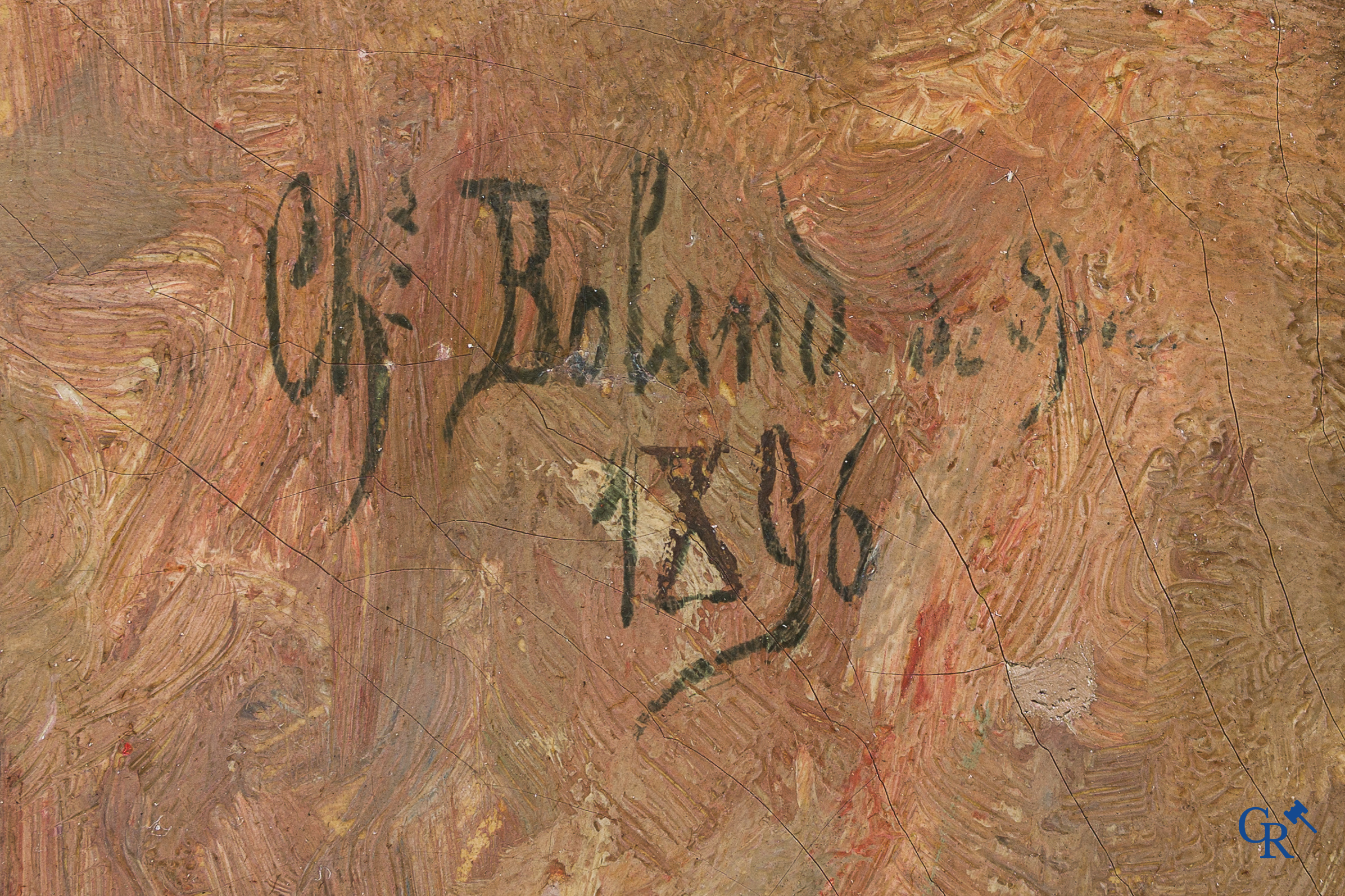 Charles Boland de Spa. "Le Retour au foyer" Olie op doek. Rechtsboven gesigneerd en gedateerd 1896.