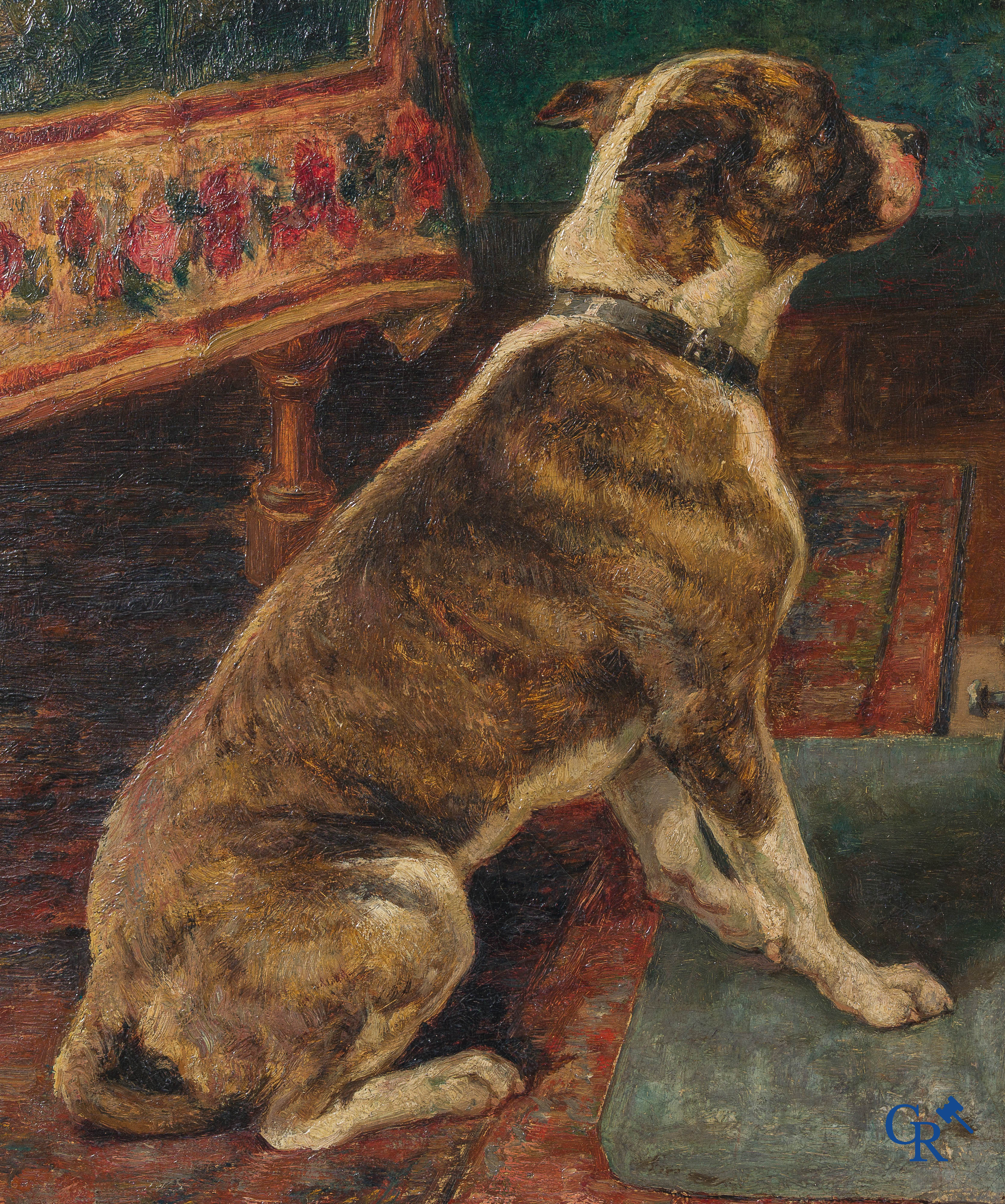 Charles Boland de Spa. "Le Retour au foyer" Olie op doek. Rechtsboven gesigneerd en gedateerd 1896.
