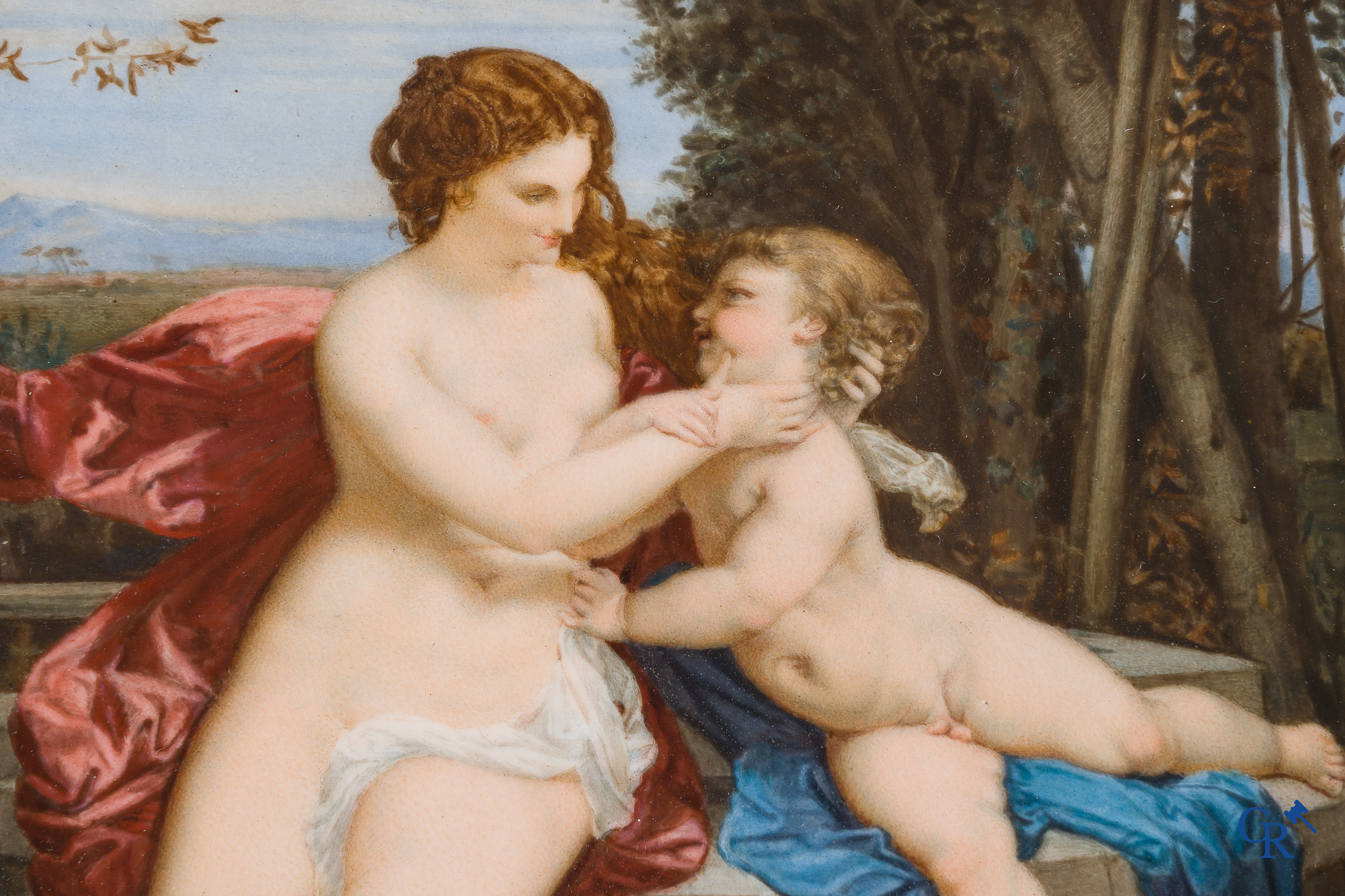 In de stijl van Meissen of KPM. Porselein. Naar Paul Baudry. "La Fortune et le Jeune Enfant" Gedateerd 1859.