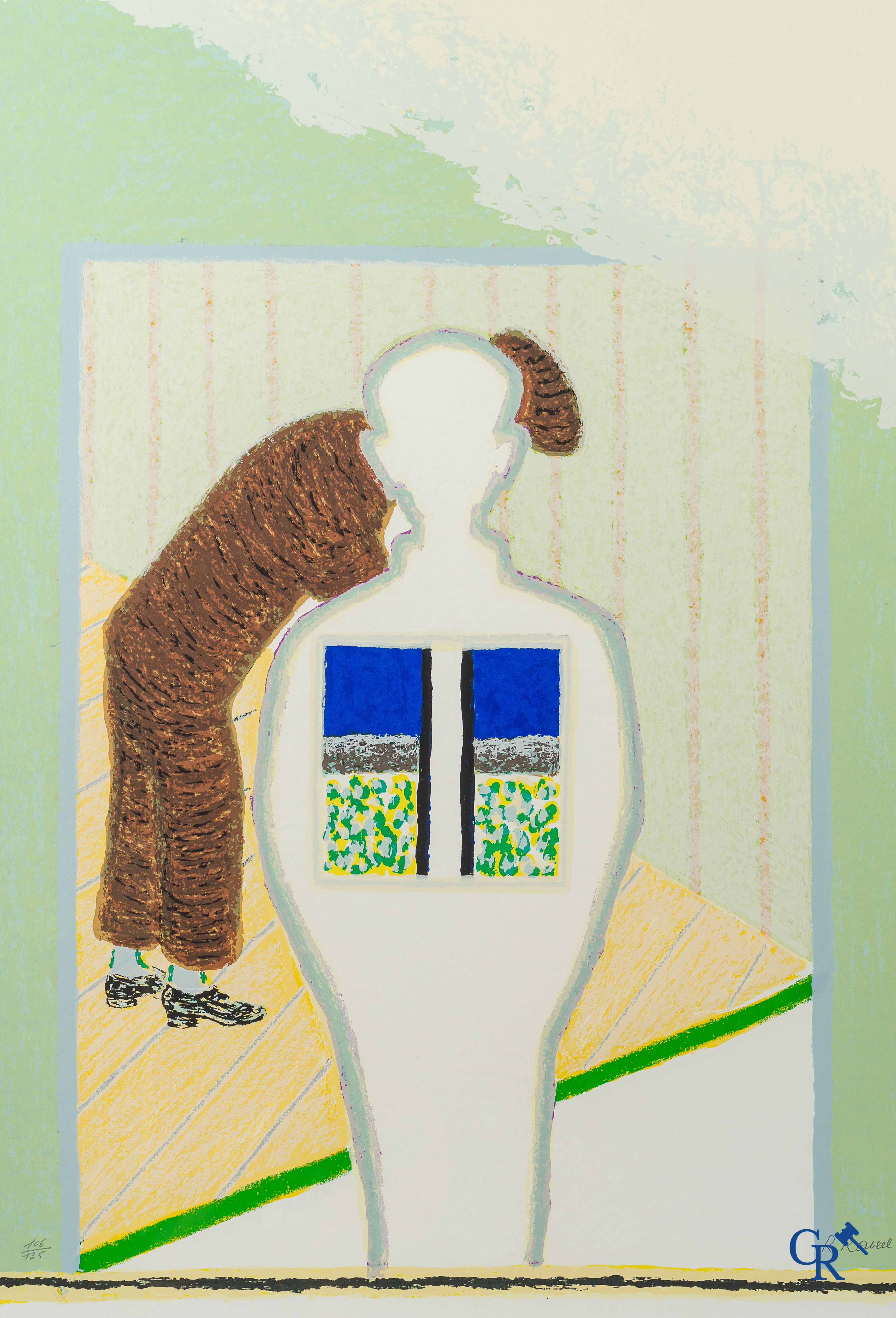 Roger Raveel (1921-2013)(*) "Vader en zoon" Kleuren lithografie. Gesigneerd en genummerd 106/125.