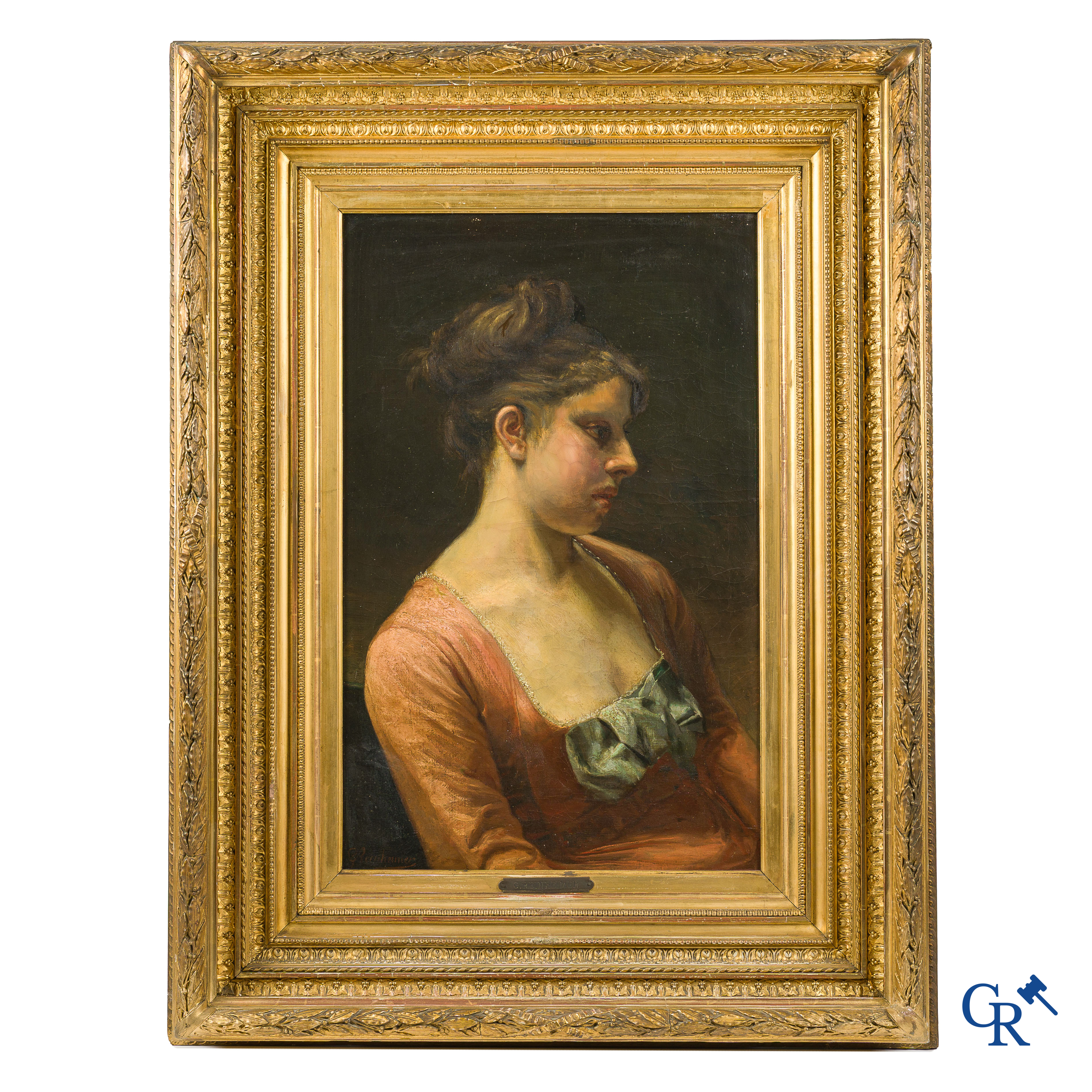 Georges Reinheimer. "Méditation" Portret van een jongedame in profiel. Olie op doek. Linksonder gesigneerd. 19e eeuw.