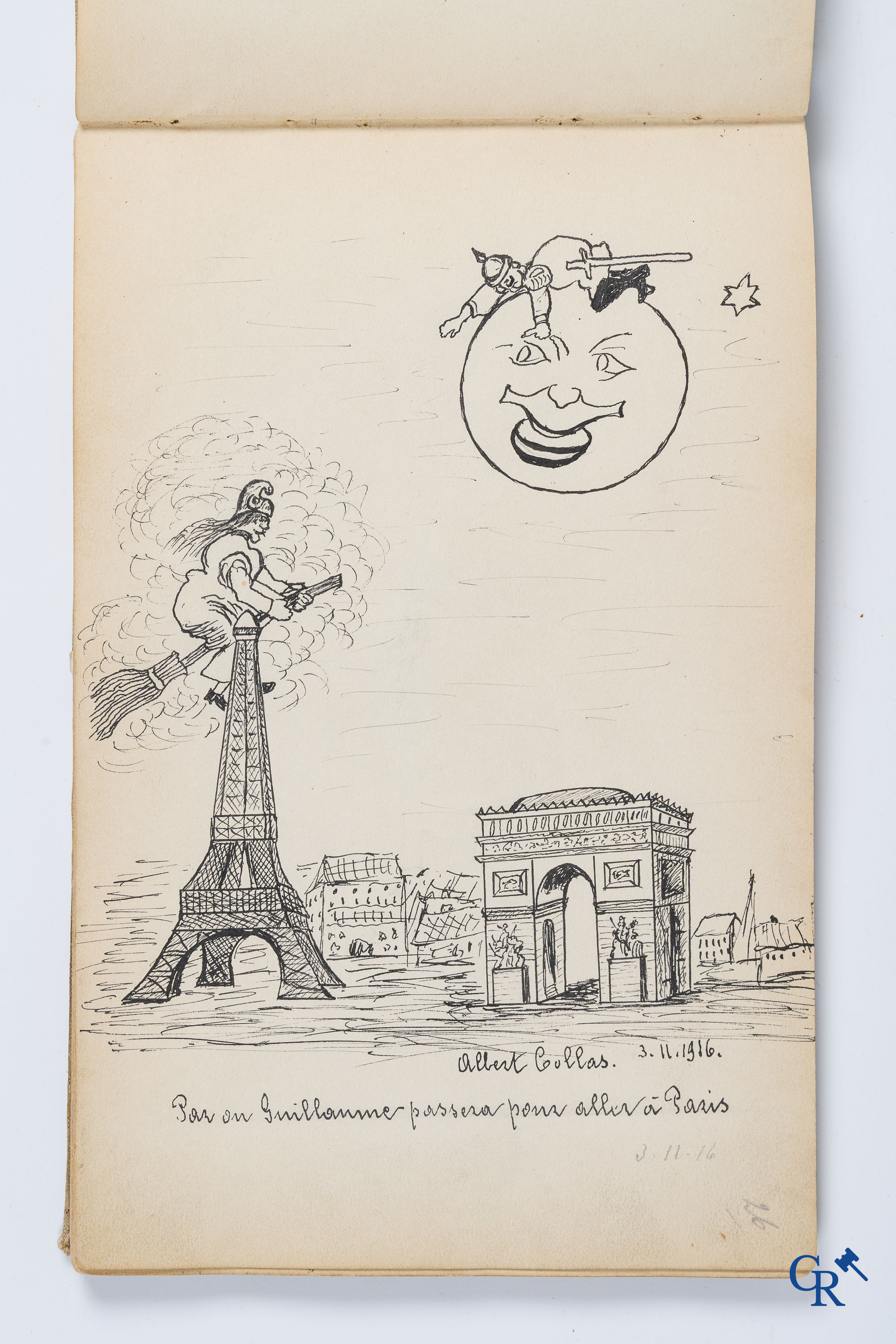 Louis Raemaekers. Schetsenboek gesigneerd Albert Collas en geadresseerd aan Harry Perry Robinson.