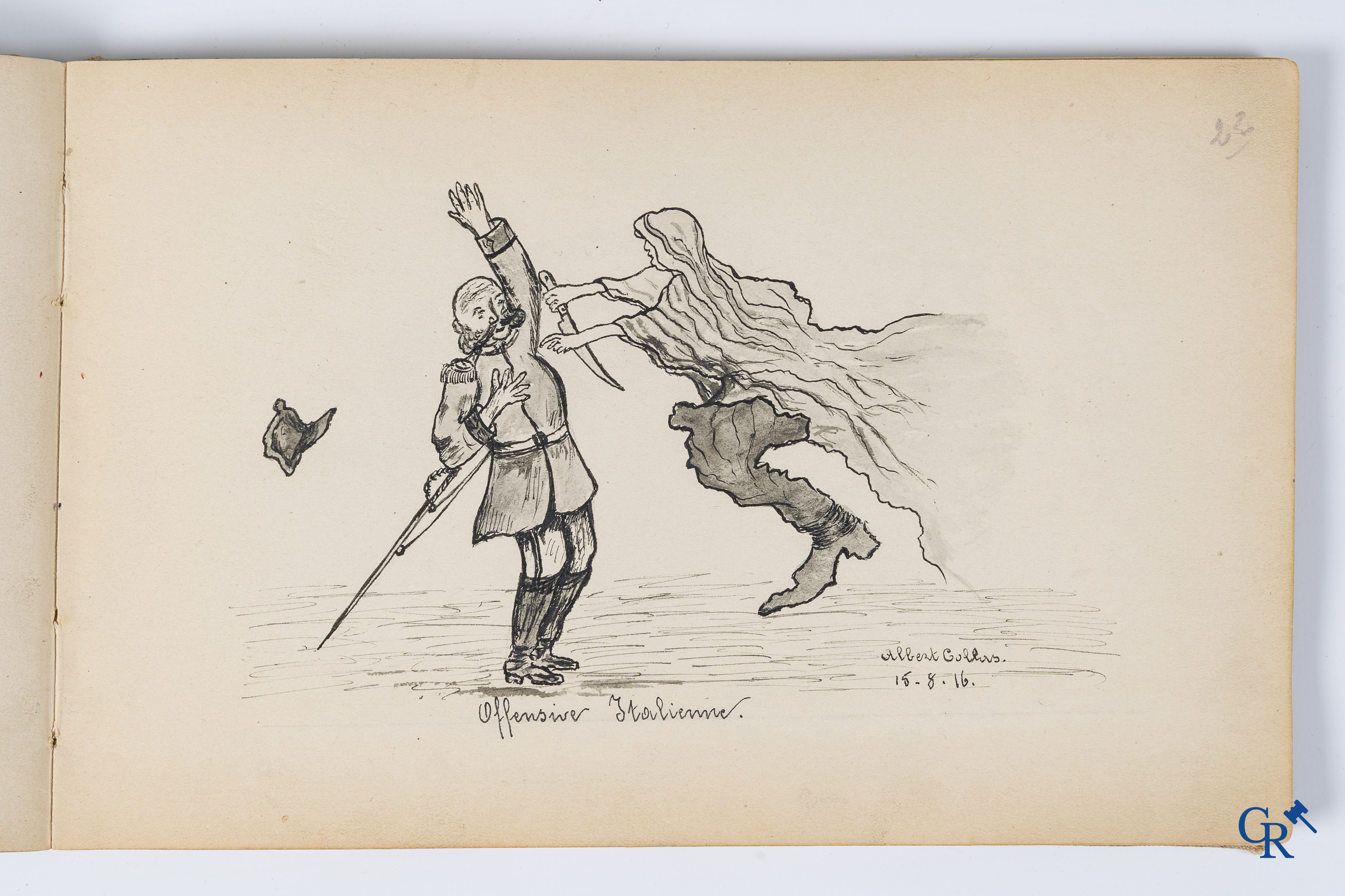 Louis Raemaekers. Schetsenboek gesigneerd Albert Collas en geadresseerd aan Harry Perry Robinson.
