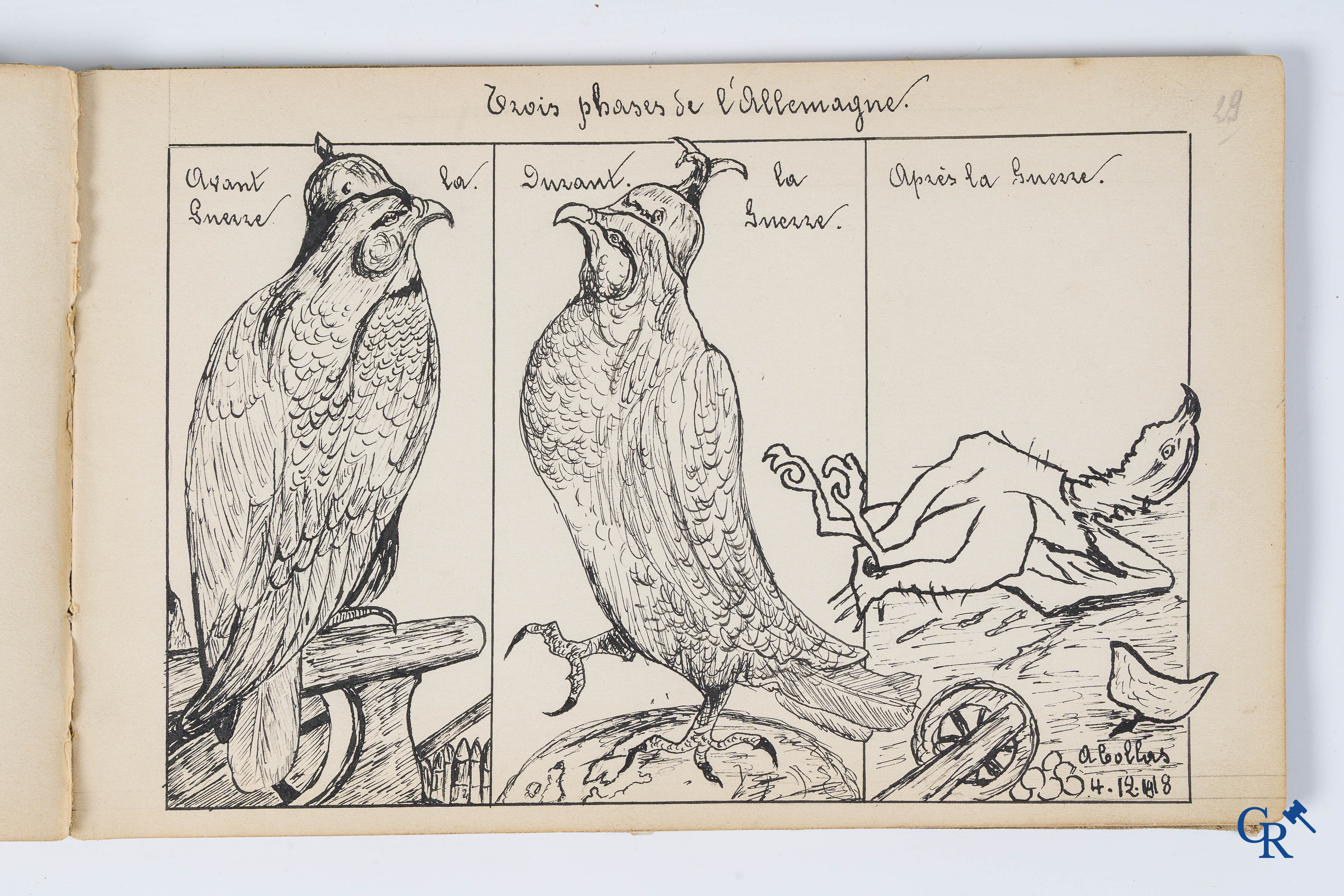 Louis Raemaekers. Schetsenboek gesigneerd Albert Collas en geadresseerd aan Harry Perry Robinson.