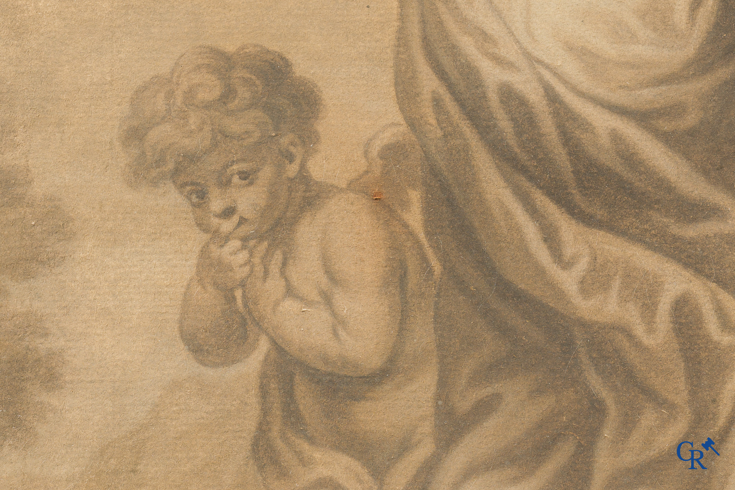 Tekening, Lavis techniek en sanguine op velijn. 18e eeuw.